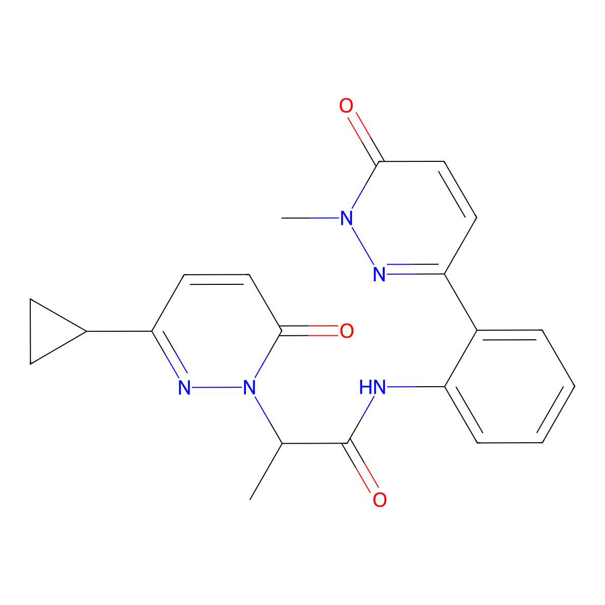 2-(3-cyclopropyl-6-oxopyridazin-1(6H)-yl)-N-(2-(1-methyl-6-oxo-1,6-dihydropyridazin-3-yl)phenyl)propanamide molecular structure, CAS 2034233-22-0