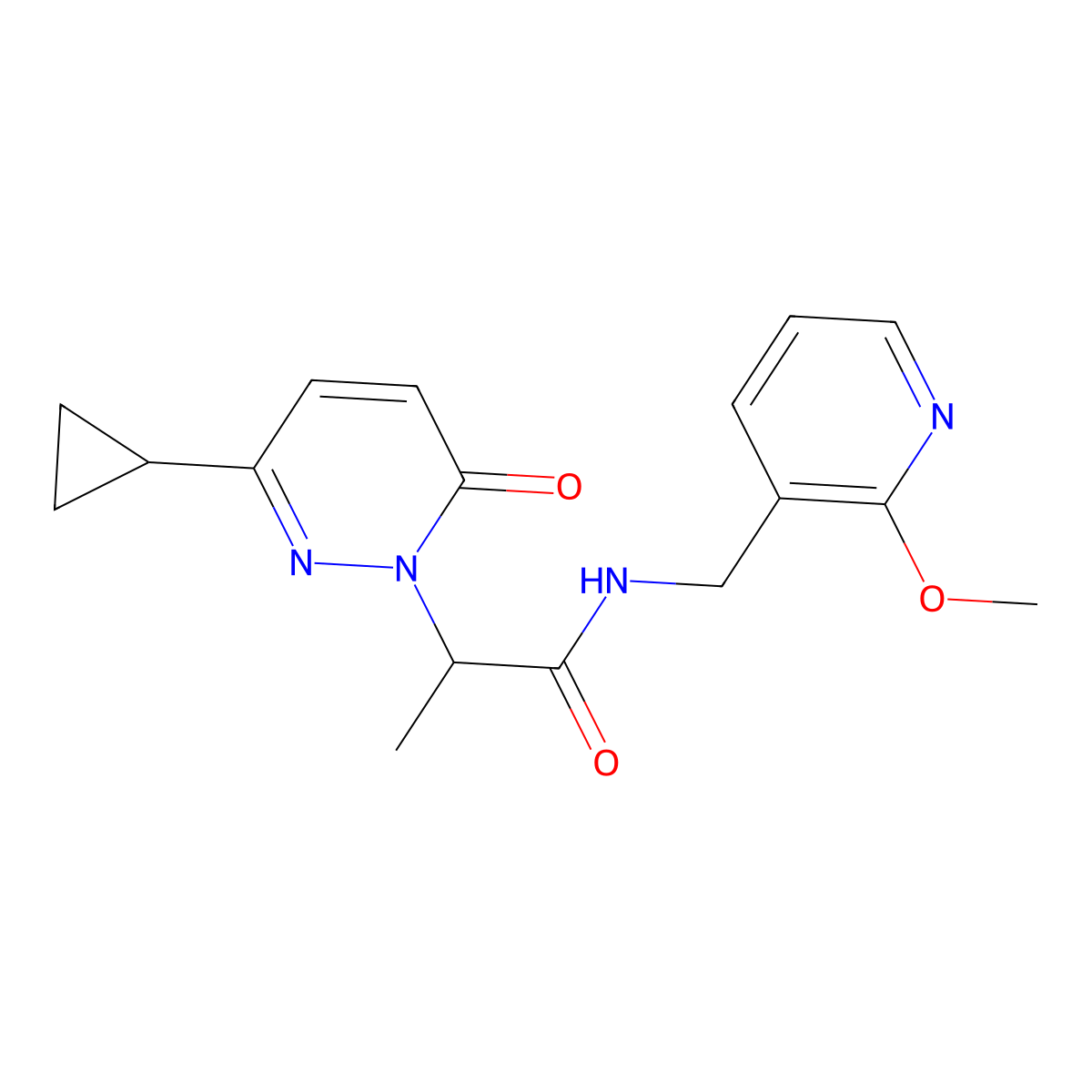2-(3-cyclopropyl-6-oxopyridazin-1(6H)-yl)-N-((2-methoxypyridin-3-yl)methyl)propanamide molecular structure, CAS 2034233-28-6