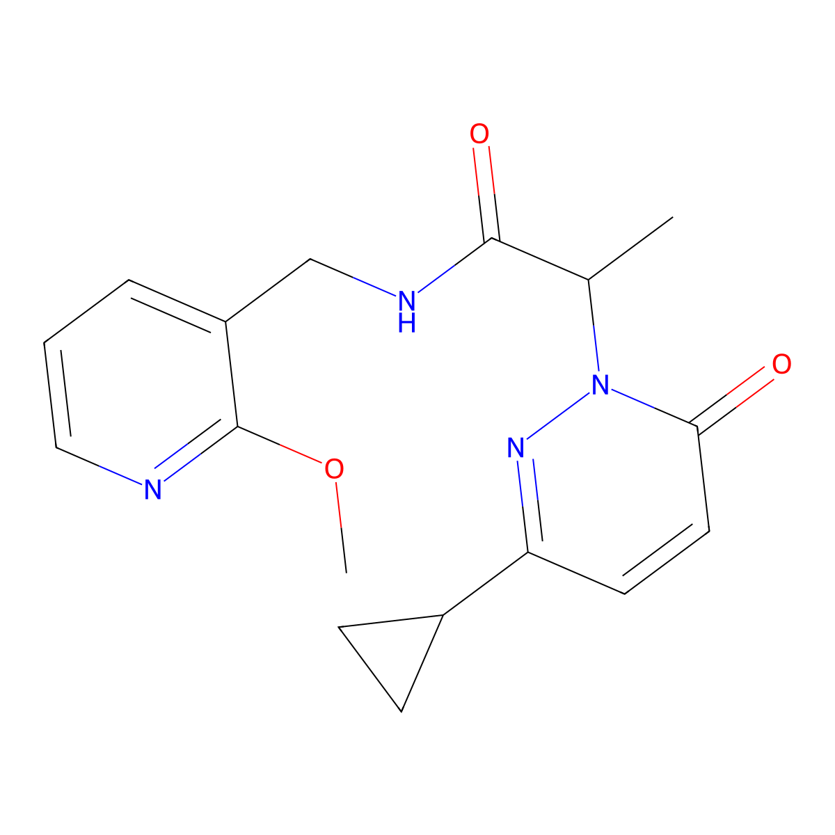 2-(3-cyclopropyl-6-oxopyridazin-1(6H)-yl)-N-((2-methoxypyridin-3-yl)methyl)propanamide molecular structure, CAS 2034233-28-6