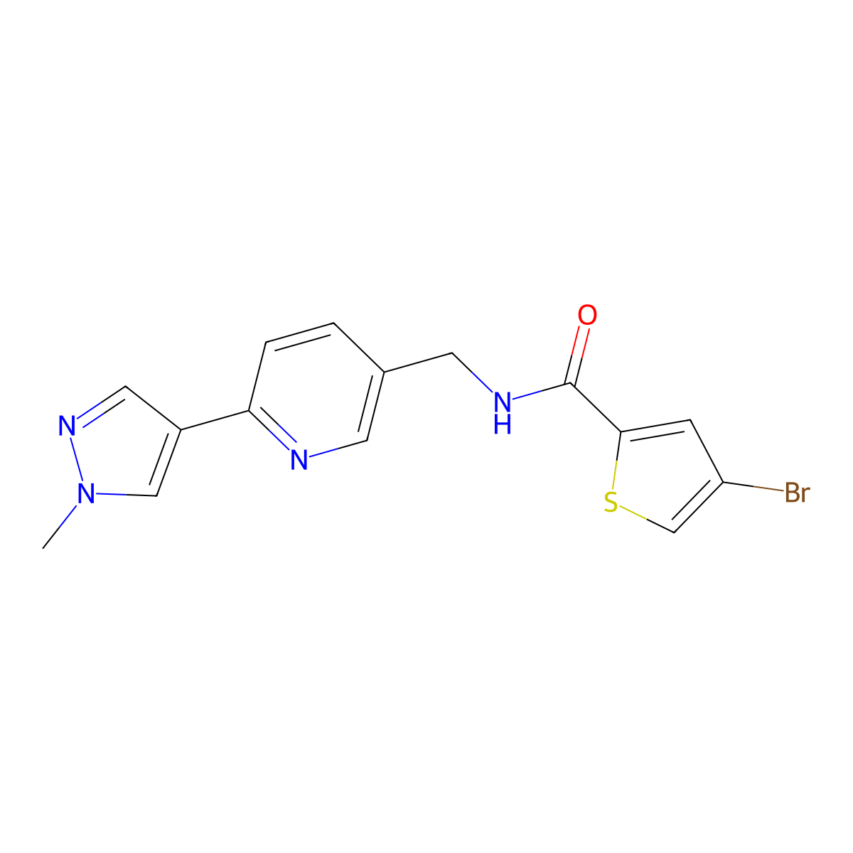 4-bromo-N-((6-(1-methyl-1H-pyrazol-4-yl)pyridin-3-yl)methyl)thiophene-2-carboxamide molecular structure, CAS 2034233-29-7