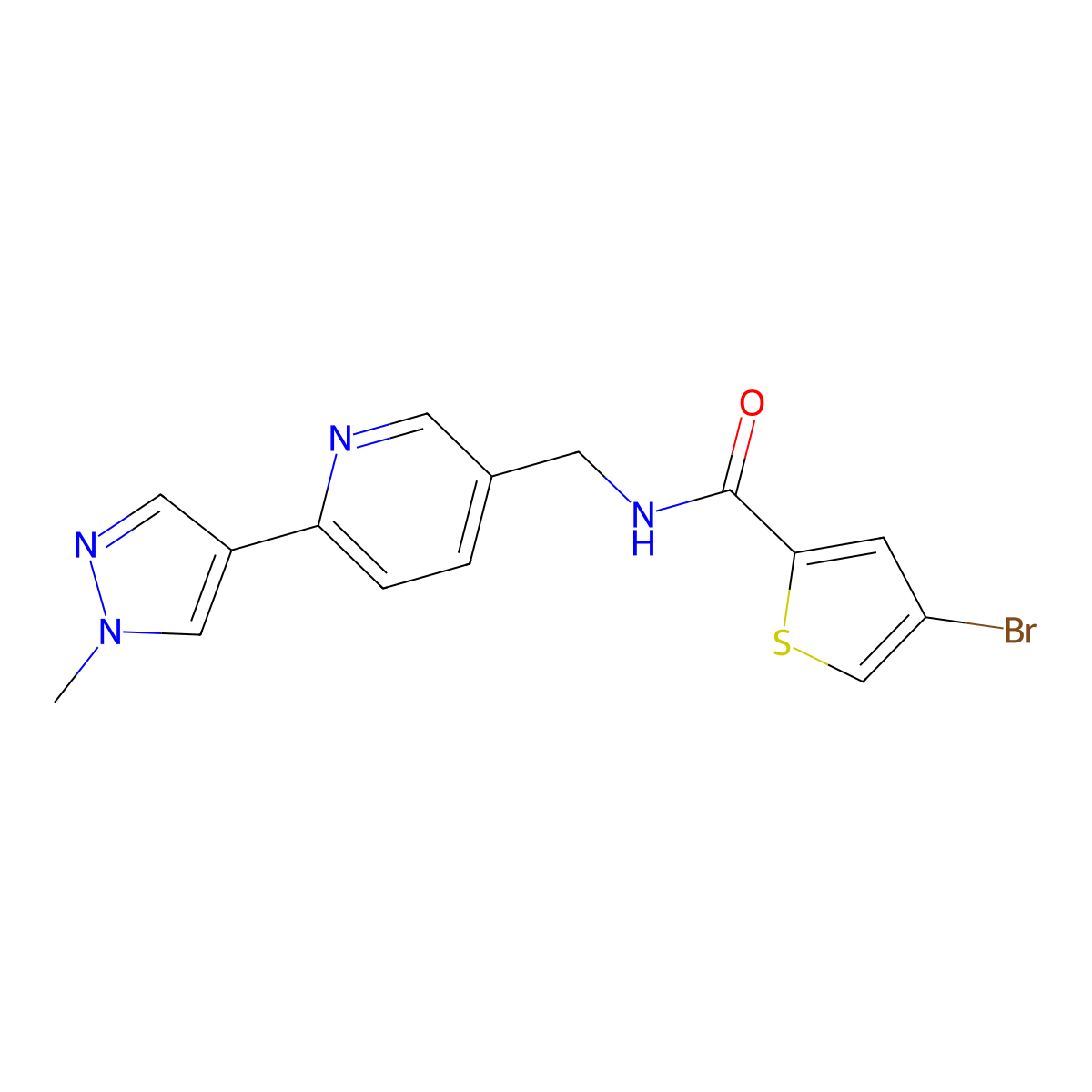 4-bromo-N-((6-(1-methyl-1H-pyrazol-4-yl)pyridin-3-yl)methyl)thiophene-2-carboxamide molecular structure, CAS 2034233-29-7