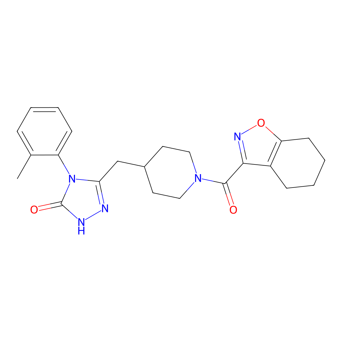 3-((1-(4,5,6,7-tetrahydrobenzo[d]isoxazole-3-carbonyl)piperidin-4-yl)methyl)-4-(o-tolyl)-1H-1,2,4-triazol-5(4H)-one molecular structure, CAS 2034233-31-1