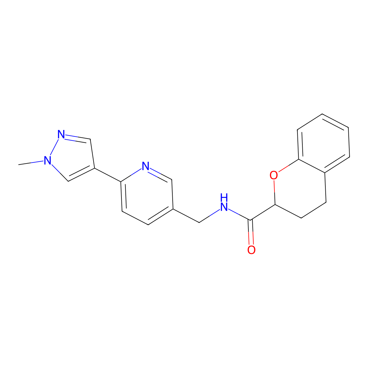 N-{[6-(1-methyl-1H-pyrazol-4-yl)pyridin-3-yl]methyl}-3,4-dihydro-2H-1-benzopyran-2-carboxamide molecular structure, CAS 2034233-34-4