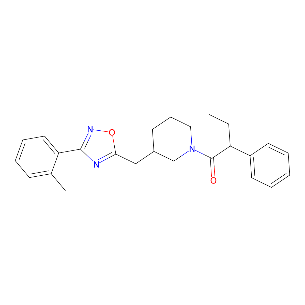 2-Phenyl-1-(3-((3-(o-tolyl)-1,2,4-oxadiazol-5-yl)methyl)piperidin-1-yl)butan-1-one molecular structure, CAS 2034233-37-7
