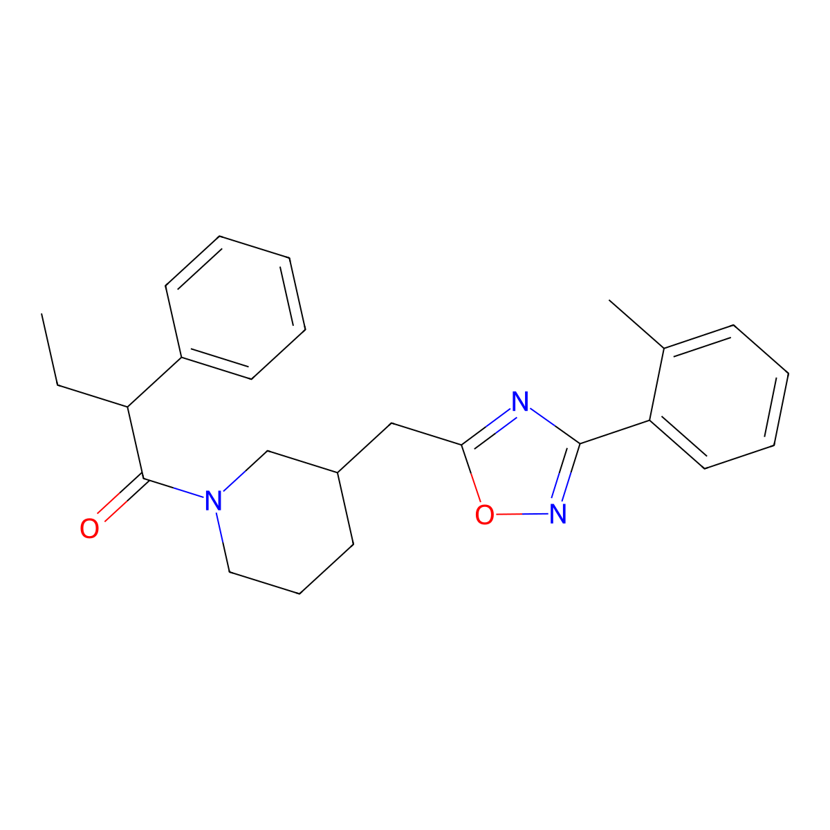2-Phenyl-1-(3-((3-(o-tolyl)-1,2,4-oxadiazol-5-yl)methyl)piperidin-1-yl)butan-1-one molecular structure, CAS 2034233-37-7