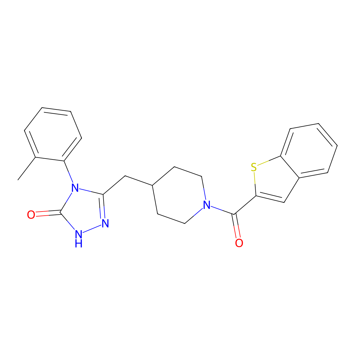 3-((1-(benzo[b]thiophene-2-carbonyl)piperidin-4-yl)methyl)-4-(o-tolyl)-1H-1,2,4-triazol-5(4H)-one molecular structure, CAS 2034233-39-9