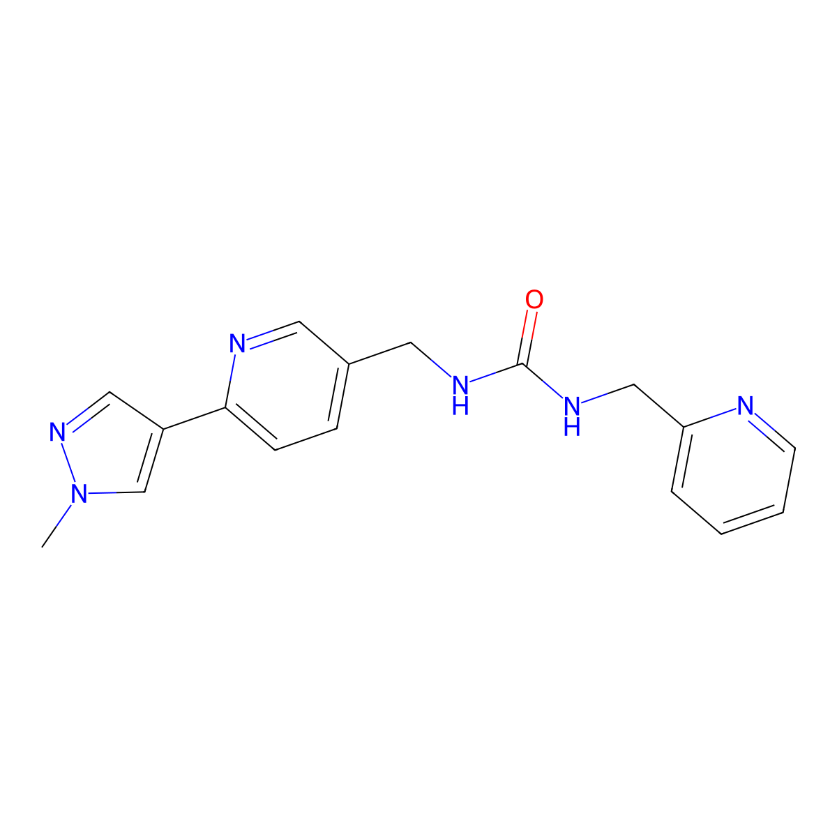 1-((6-(1-methyl-1H-pyrazol-4-yl)pyridin-3-yl)methyl)-3-(pyridin-2-ylmethyl)urea molecular structure, CAS 2034233-42-4