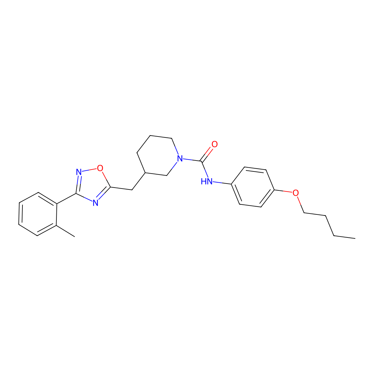 N-(4-butoxyphenyl)-3-((3-(o-tolyl)-1,2,4-oxadiazol-5-yl)methyl)piperidine-1-carboxamide molecular structure, CAS 2034233-44-6