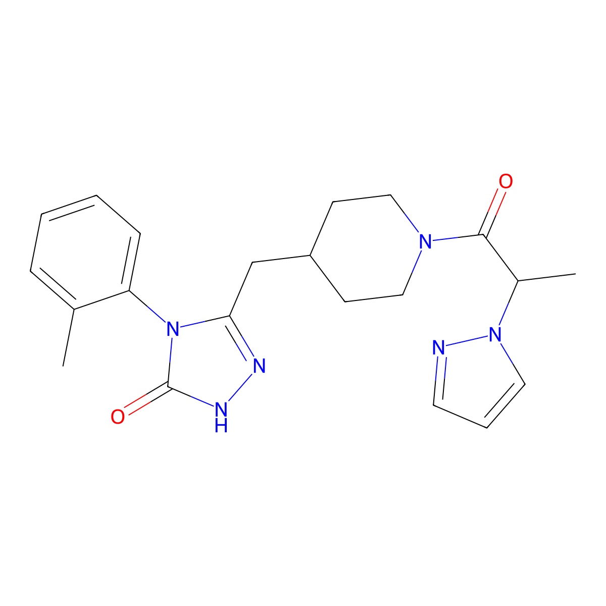 3-((1-(2-(1H-pyrazol-1-yl)propanoyl)piperidin-4-yl)methyl)-4-(o-tolyl)-1H-1,2,4-triazol-5(4H)-one molecular structure, CAS 2034233-45-7