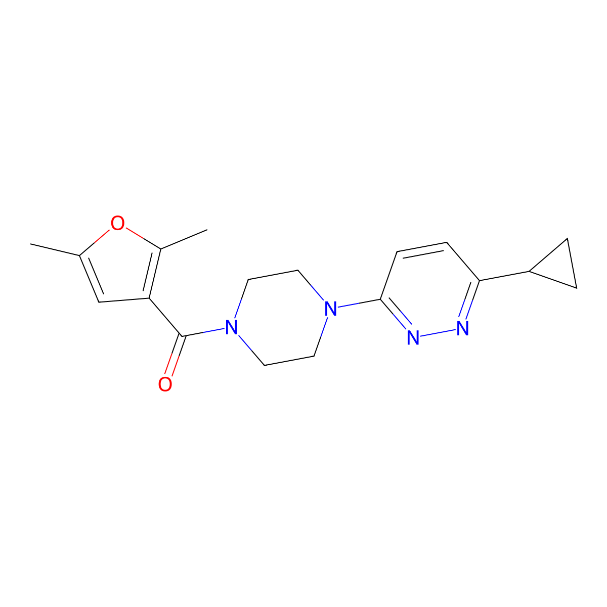 (4-(6-Cyclopropylpyridazin-3-yl)piperazin-1-yl)(2,5-dimethylfuran-3-yl)methanone molecular structure, CAS 2034233-50-4