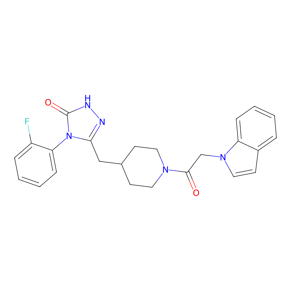 3-((1-(2-(1H-indol-1-yl)acetyl)piperidin-4-yl)methyl)-4-(2-fluorophenyl)-1H-1,2,4-triazol-5(4H)-one molecular structure, CAS 2034233-51-5