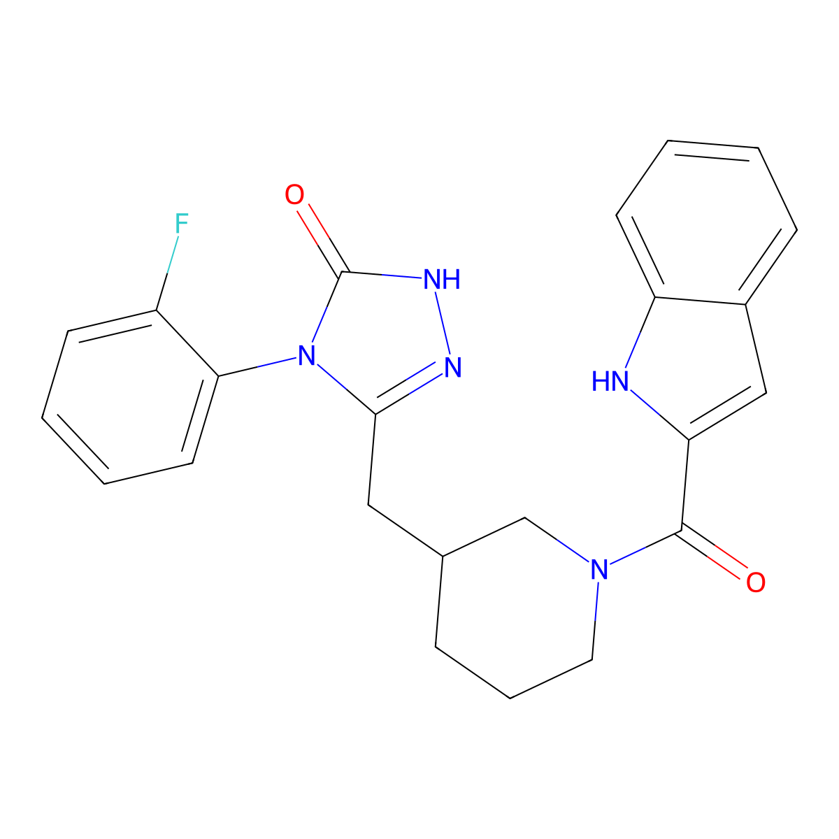 3-((1-(1H-indole-2-carbonyl)piperidin-3-yl)methyl)-4-(2-fluorophenyl)-1H-1,2,4-triazol-5(4H)-one molecular structure, CAS 2034233-53-7