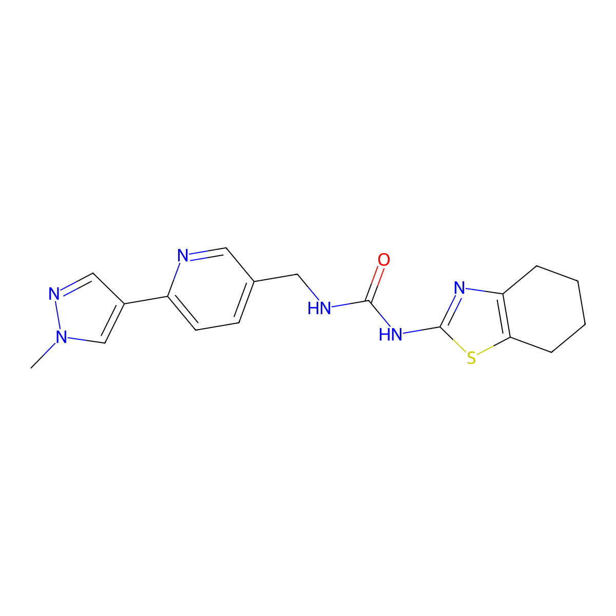 1-((6-(1-methyl-1H-pyrazol-4-yl)pyridin-3-yl)methyl)-3-(4,5,6,7-tetrahydrobenzo[d]thiazol-2-yl)urea molecular structure, CAS 2034233-55-9