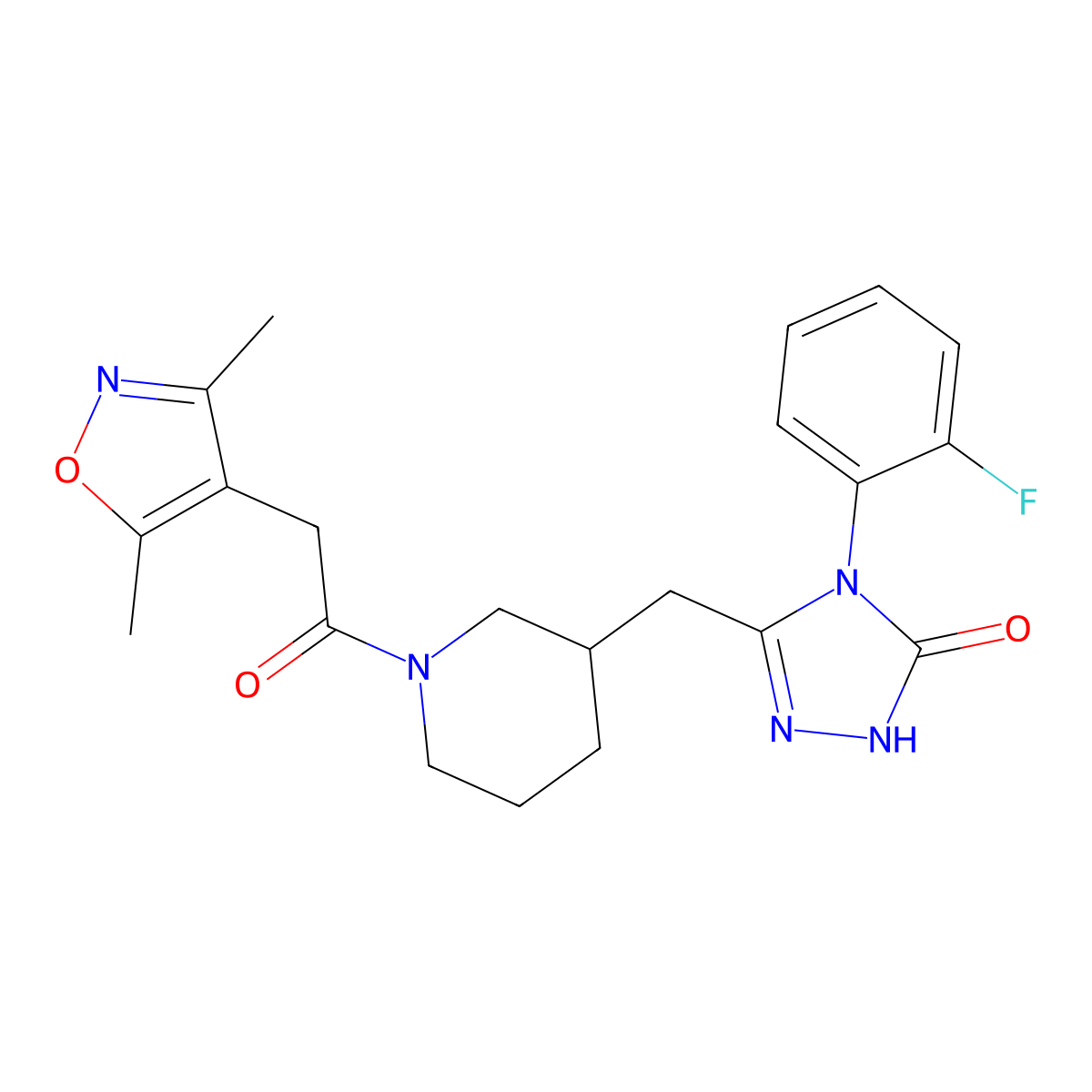 3-((1-(2-(3,5-dimethylisoxazol-4-yl)acetyl)piperidin-3-yl)methyl)-4-(2-fluorophenyl)-1H-1,2,4-triazol-5(4H)-one molecular structure, CAS 2034233-57-1