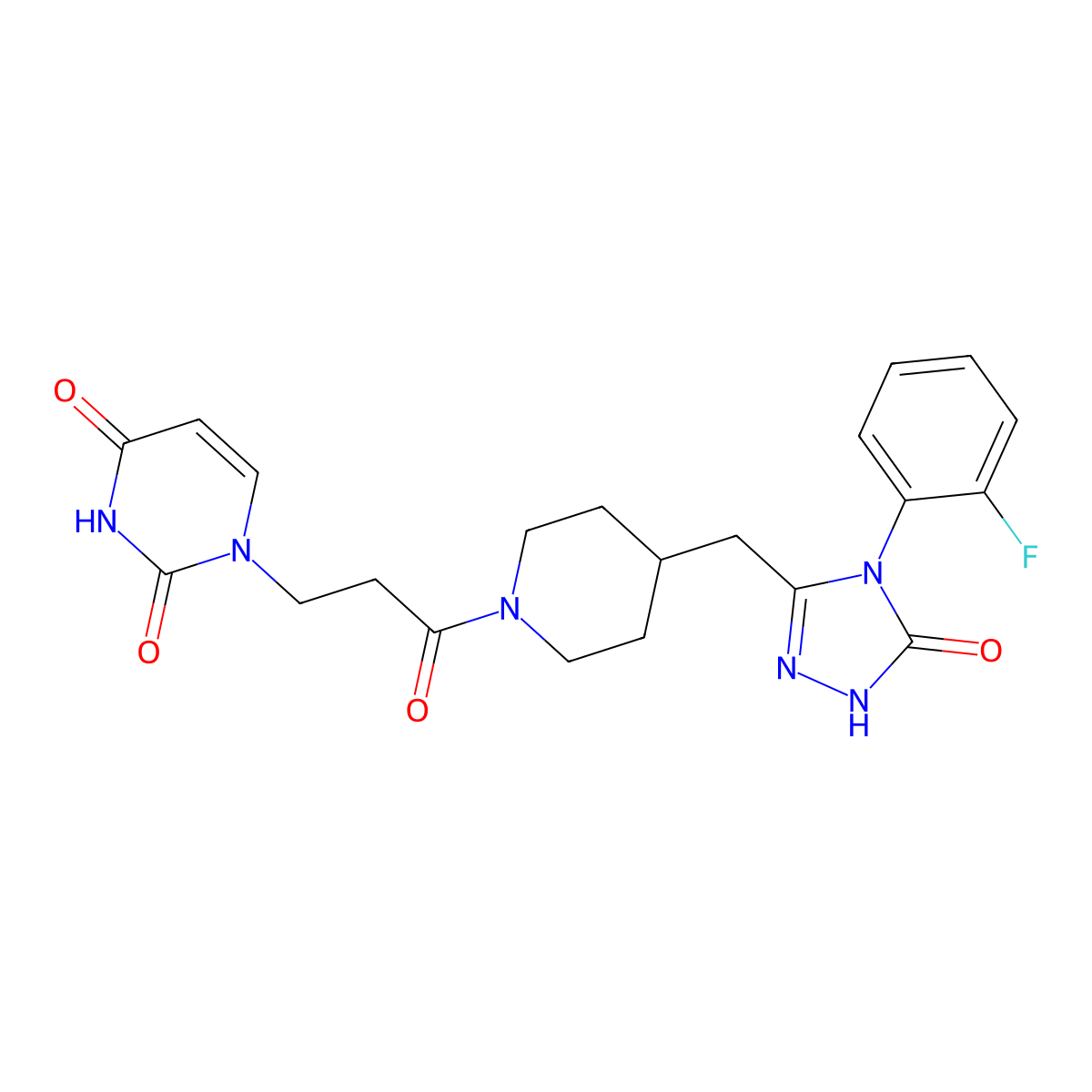 1-(3-(4-((4-(2-fluorophenyl)-5-oxo-4,5-dihydro-1H-1,2,4-triazol-3-yl)methyl)piperidin-1-yl)-3-oxopropyl)pyrimidine-2,4(1H,3H)-dione molecular structure, CAS 2034233-59-3
