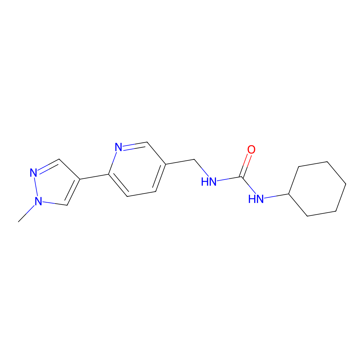 1-cyclohexyl-3-((6-(1-methyl-1H-pyrazol-4-yl)pyridin-3-yl)methyl)urea molecular structure, CAS 2034233-62-8