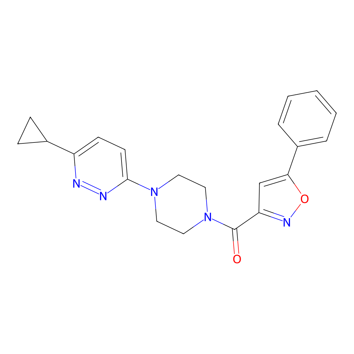 (4-(6-Cyclopropylpyridazin-3-yl)piperazin-1-yl)(5-phenylisoxazol-3-yl)methanone molecular structure, CAS 2034233-63-9