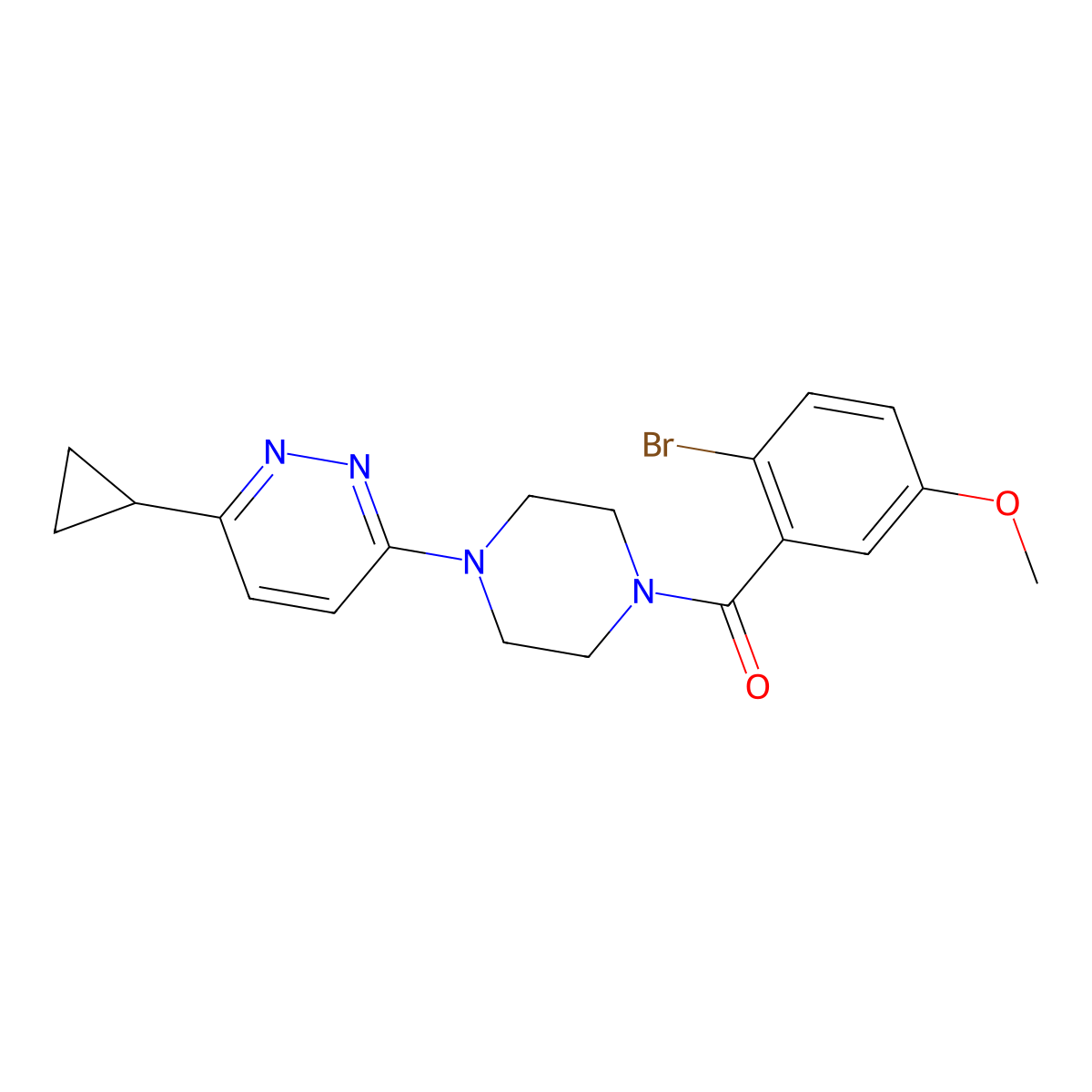 (2-Bromo-5-methoxyphenyl)(4-(6-cyclopropylpyridazin-3-yl)piperazin-1-yl)methanone molecular structure, CAS 2034233-65-1