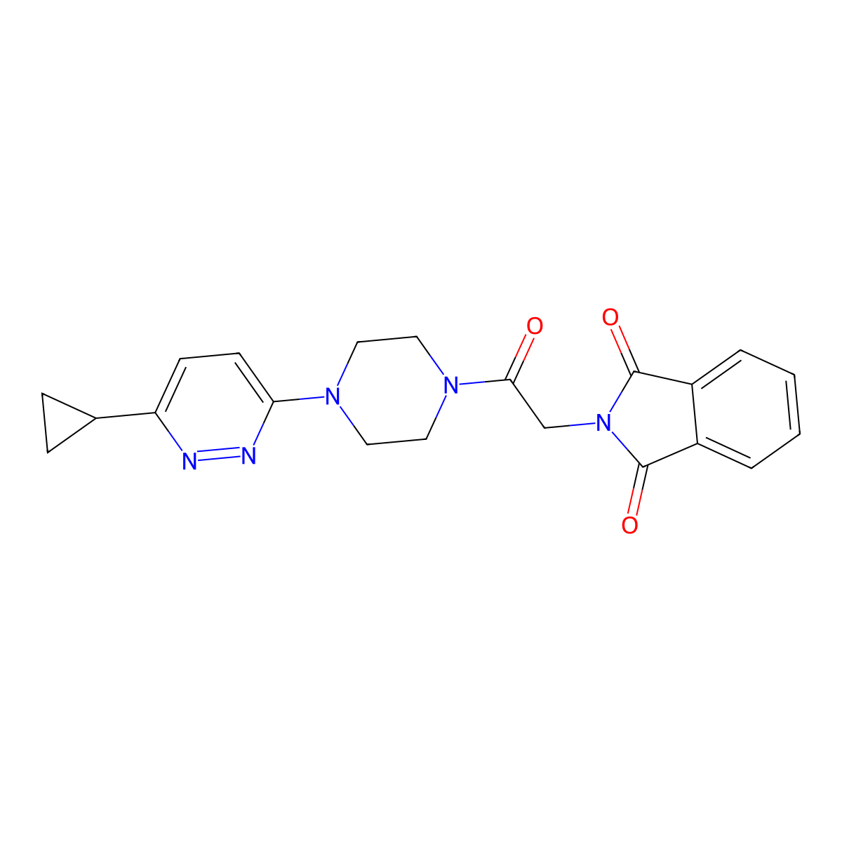 2-(2-(4-(6-Cyclopropylpyridazin-3-yl)piperazin-1-yl)-2-oxoethyl)isoindoline-1,3-dione molecular structure, CAS 2034233-73-1