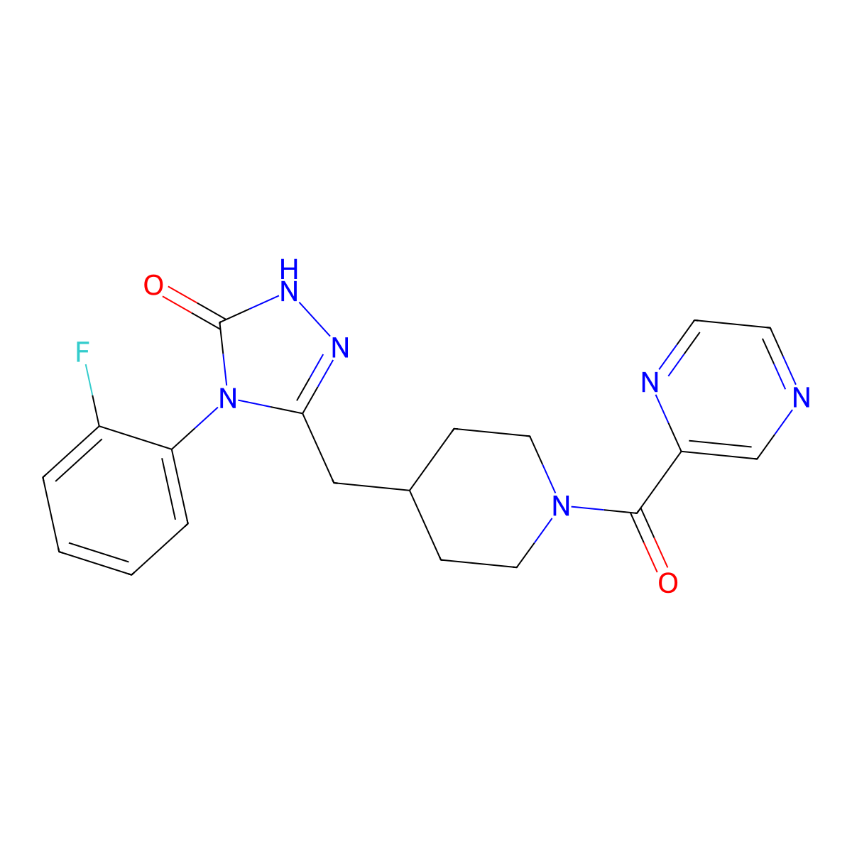 4-(2-fluorophenyl)-3-((1-(pyrazine-2-carbonyl)piperidin-4-yl)methyl)-1H-1,2,4-triazol-5(4H)-one molecular structure, CAS 2034233-74-2