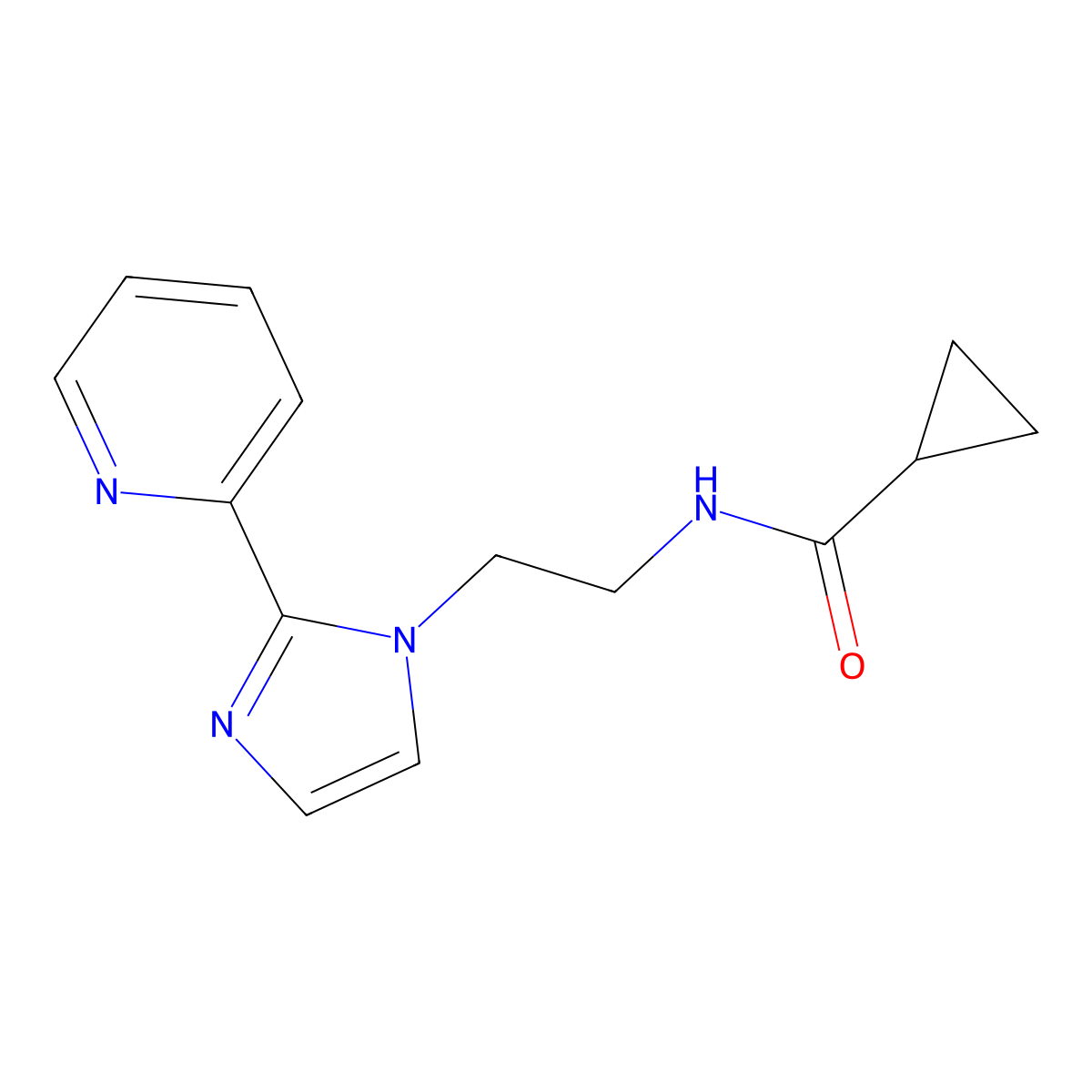 N-{2-[2-(pyridin-2-yl)-1H-imidazol-1-yl]ethyl}cyclopropanecarboxamide molecular structure, CAS 2034233-75-3