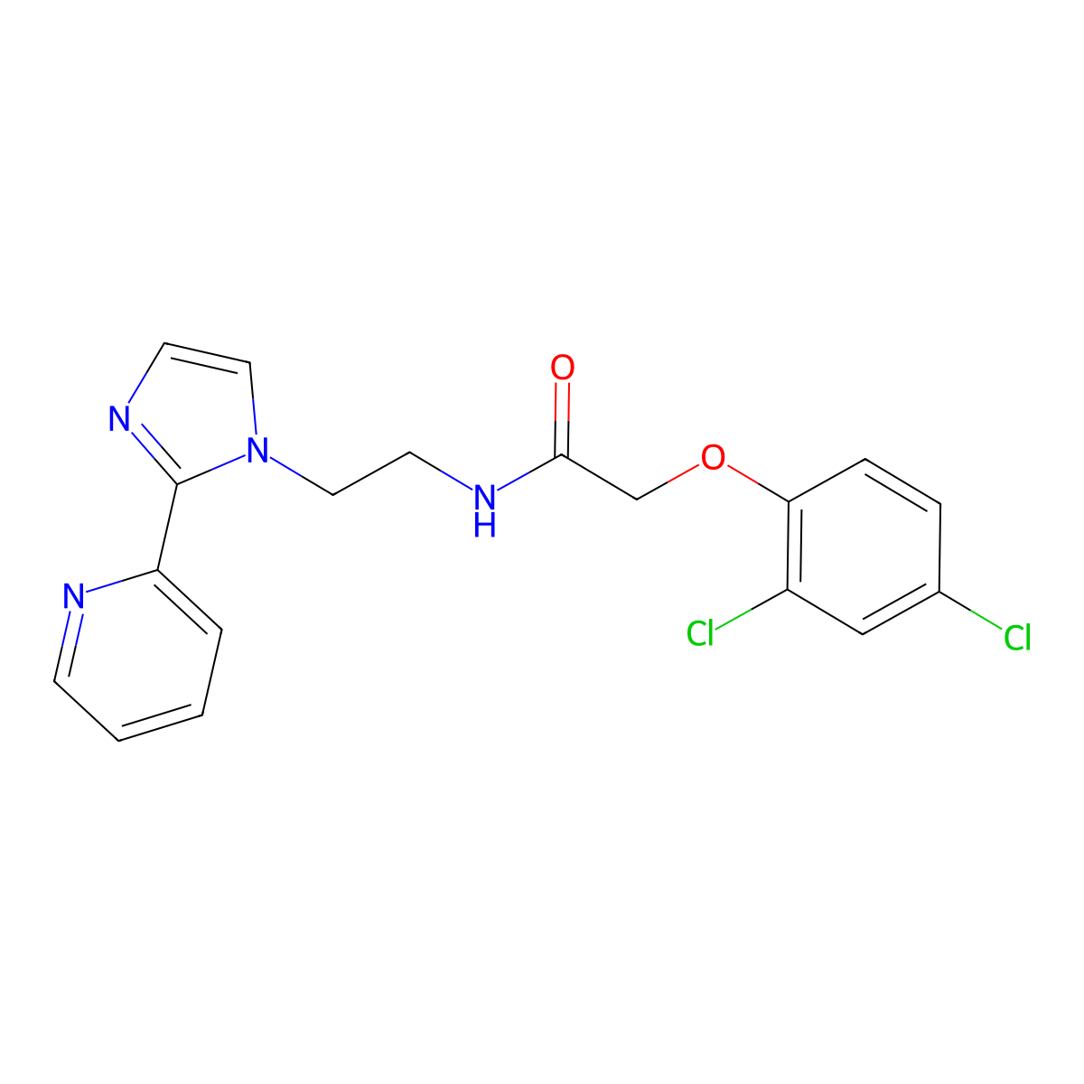 2-(2,4-dichlorophenoxy)-N-{2-[2-(pyridin-2-yl)-1H-imidazol-1-yl]ethyl}acetamide molecular structure, CAS 2034233-82-2