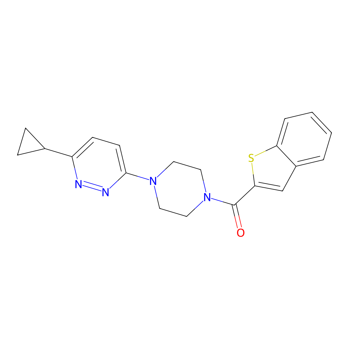 Benzo[b]thiophen-2-yl(4-(6-cyclopropylpyridazin-3-yl)piperazin-1-yl)methanone molecular structure, CAS 2034233-94-6