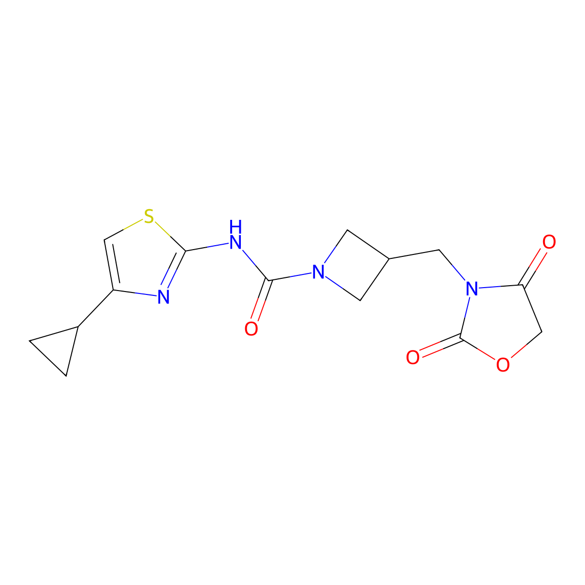N-(4-cyclopropylthiazol-2-yl)-3-((2,4-dioxooxazolidin-3-yl)methyl)azetidine-1-carboxamide molecular structure, CAS 2034233-95-7