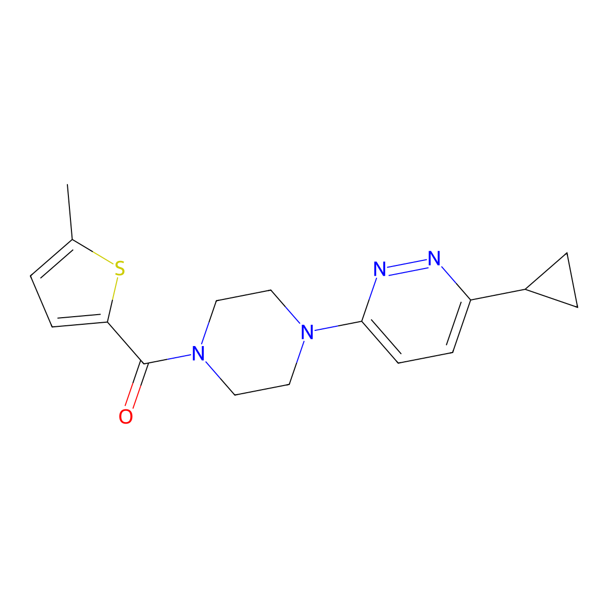 (4-(6-Cyclopropylpyridazin-3-yl)piperazin-1-yl)(5-methylthiophen-2-yl)methanone molecular structure, CAS 2034234-00-7