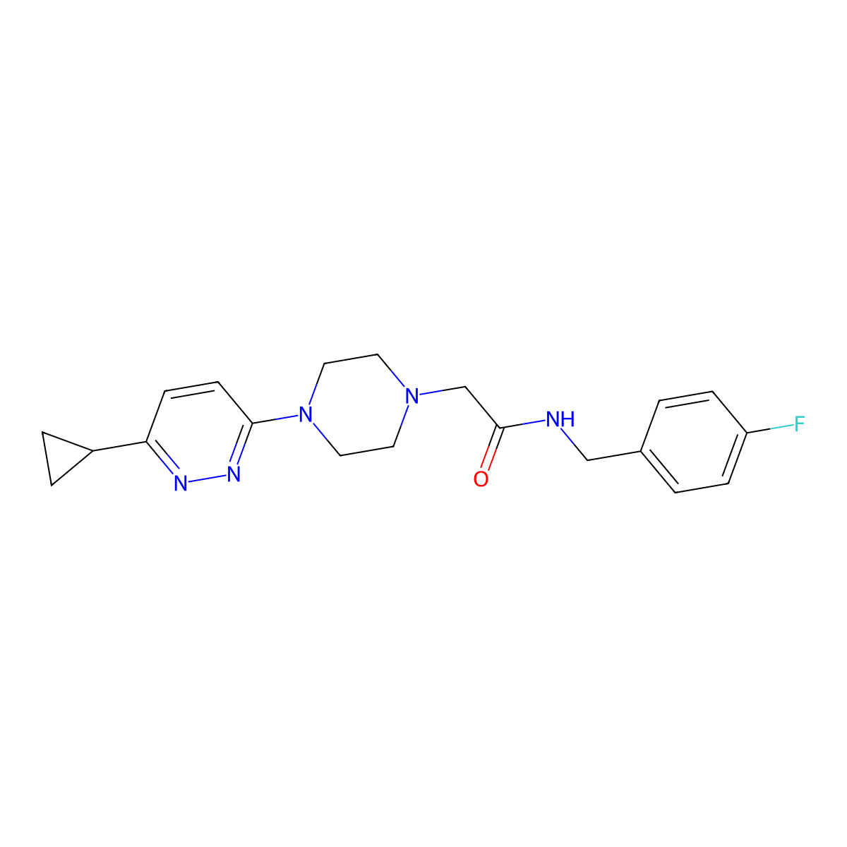 2-(4-(6-cyclopropylpyridazin-3-yl)piperazin-1-yl)-N-(4-fluorobenzyl)acetamide molecular structure, CAS 2034234-07-4