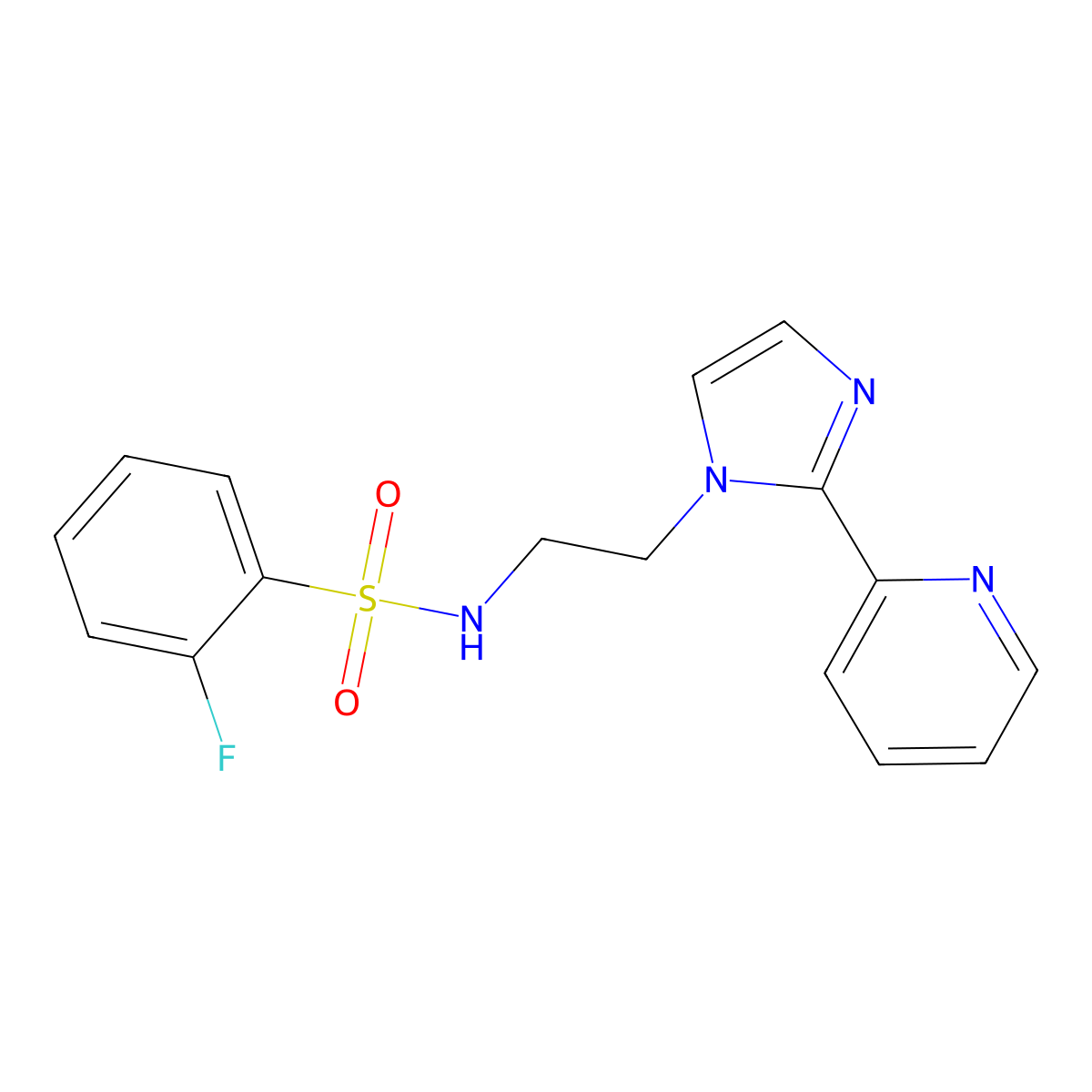 2-fluoro-N-(2-(2-(pyridin-2-yl)-1H-imidazol-1-yl)ethyl)benzenesulfonamide molecular structure, CAS 2034234-08-5