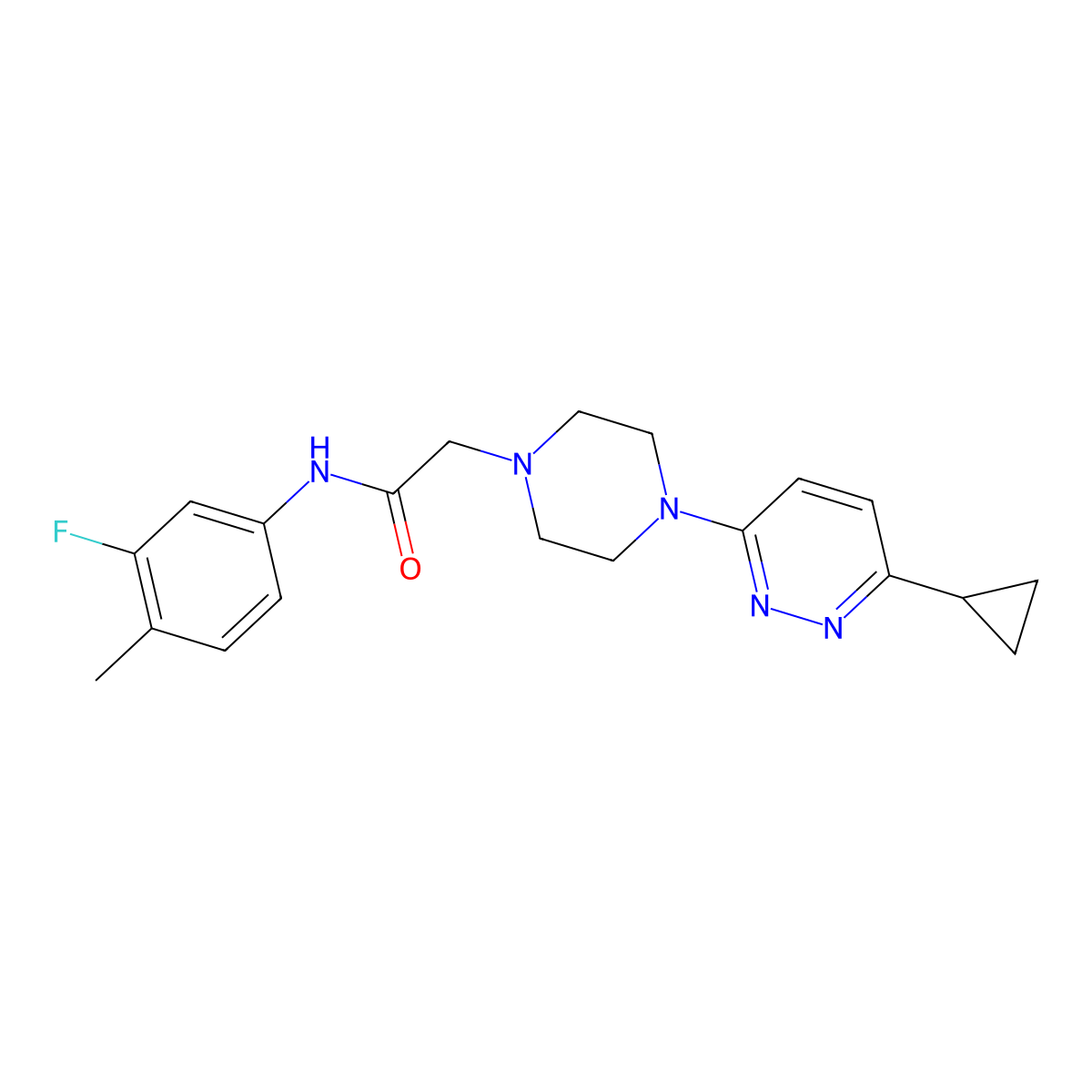 2-[4-(6-cyclopropylpyridazin-3-yl)piperazin-1-yl]-N-(3-fluoro-4-methylphenyl)acetamide molecular structure, CAS 2034234-09-6