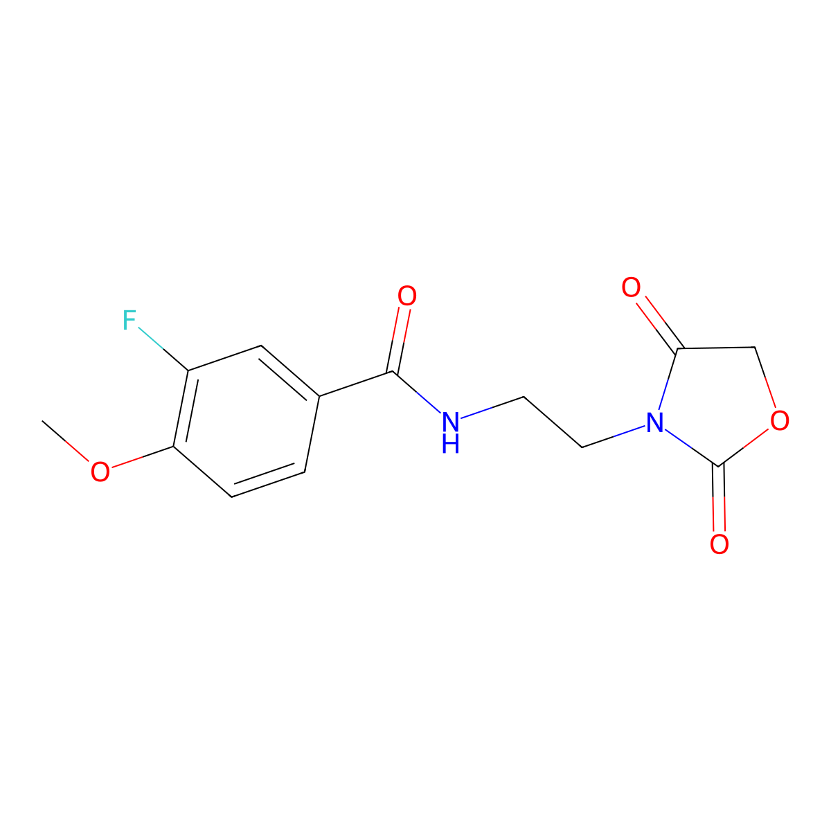 N-(2-(2,4-dioxooxazolidin-3-yl)ethyl)-3-fluoro-4-methoxybenzamide molecular structure, CAS 2034234-13-2