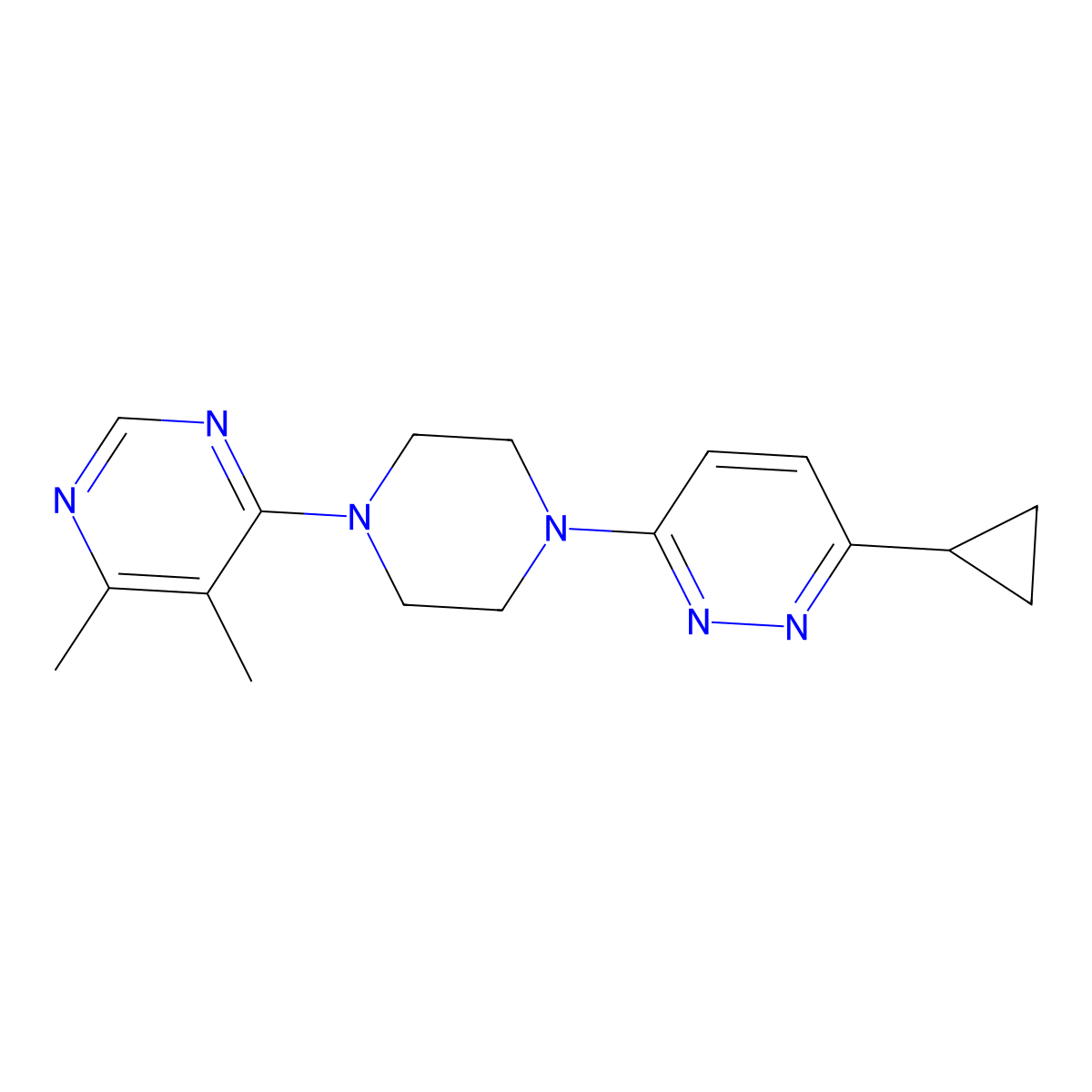 3-Cyclopropyl-6-(4-(5,6-dimethylpyrimidin-4-yl)piperazin-1-yl)pyridazine molecular structure, CAS 2034234-17-6