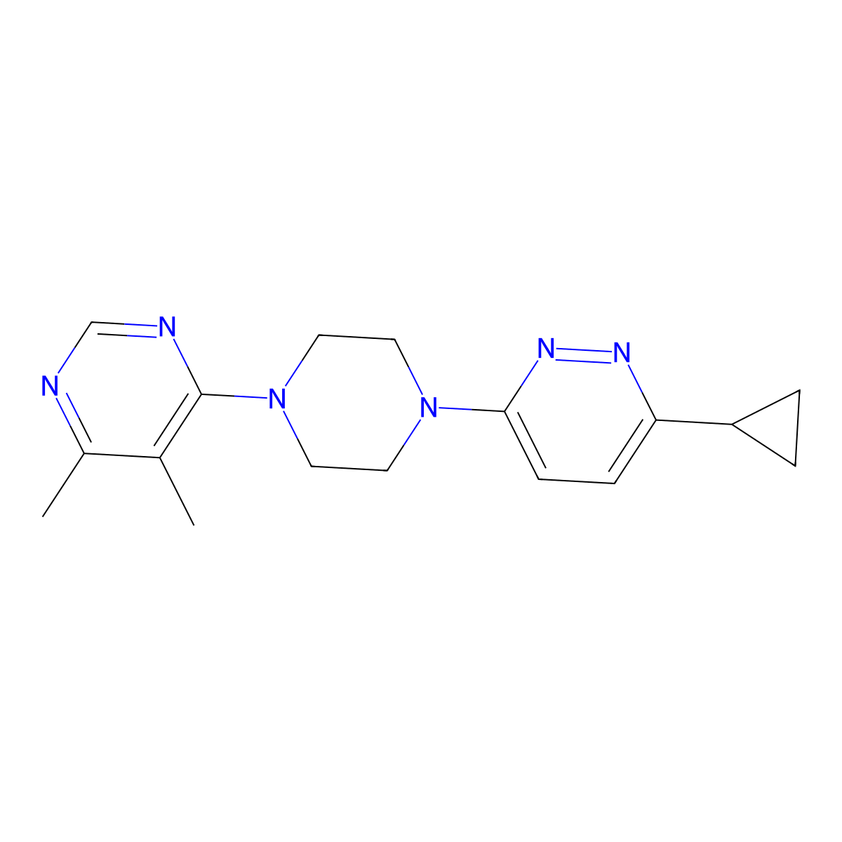 3-Cyclopropyl-6-(4-(5,6-dimethylpyrimidin-4-yl)piperazin-1-yl)pyridazine molecular structure, CAS 2034234-17-6