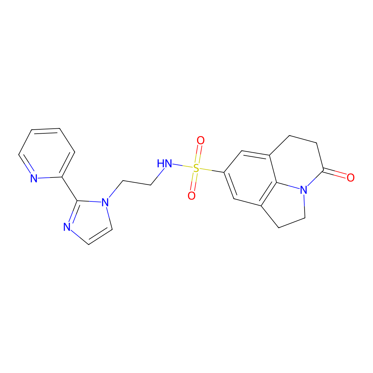 11-oxo-N-{2-[2-(pyridin-2-yl)-1H-imidazol-1-yl]ethyl}-1-azatricyclo[6.3.1.0^{4,12}]dodeca-4(12),5,7-triene-6-sulfonamide molecular structure, CAS 2034234-18-7