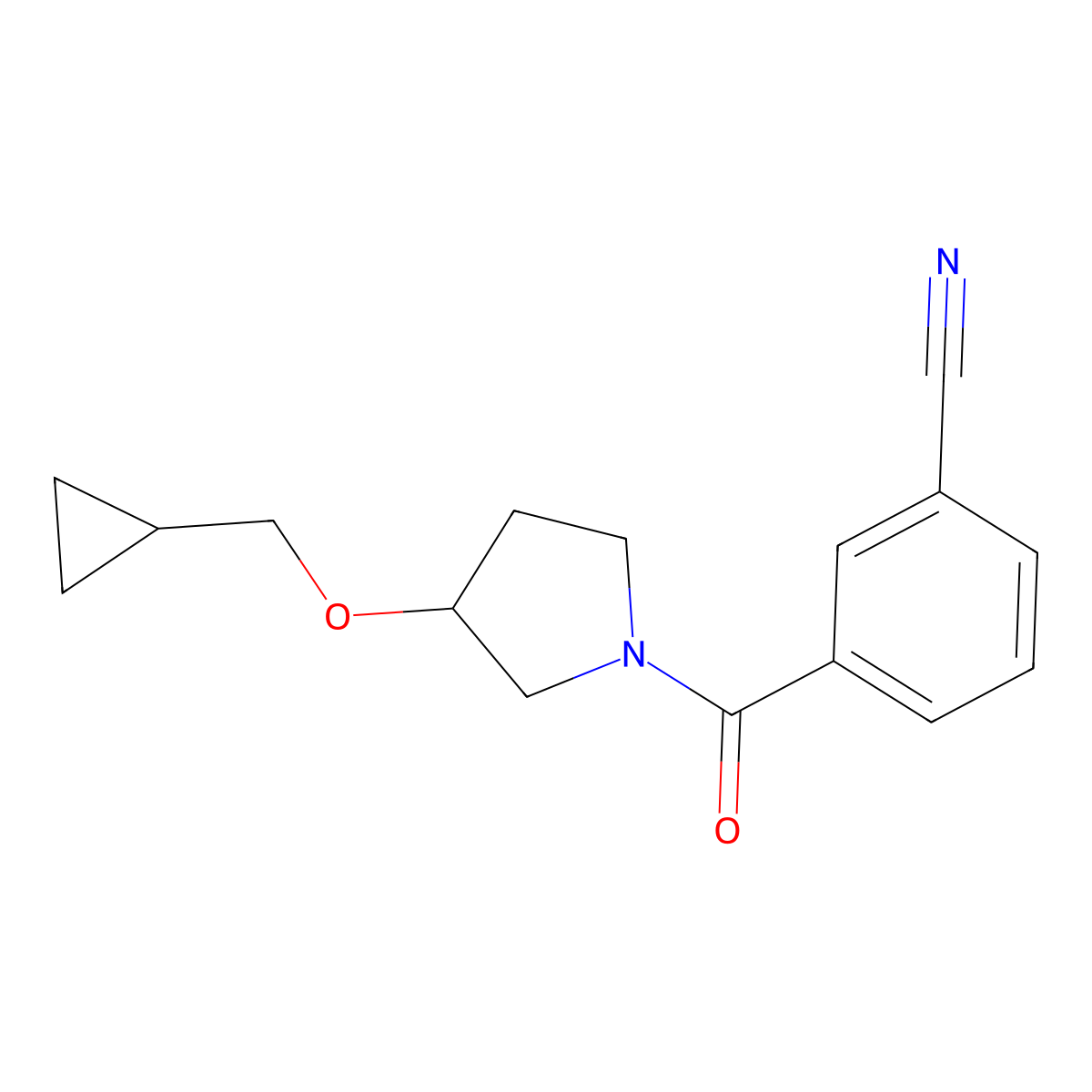 3-[3-(Cyclopropylmethoxy)pyrrolidine-1-carbonyl]benzonitrile molecular structure, CAS 2034234-20-1