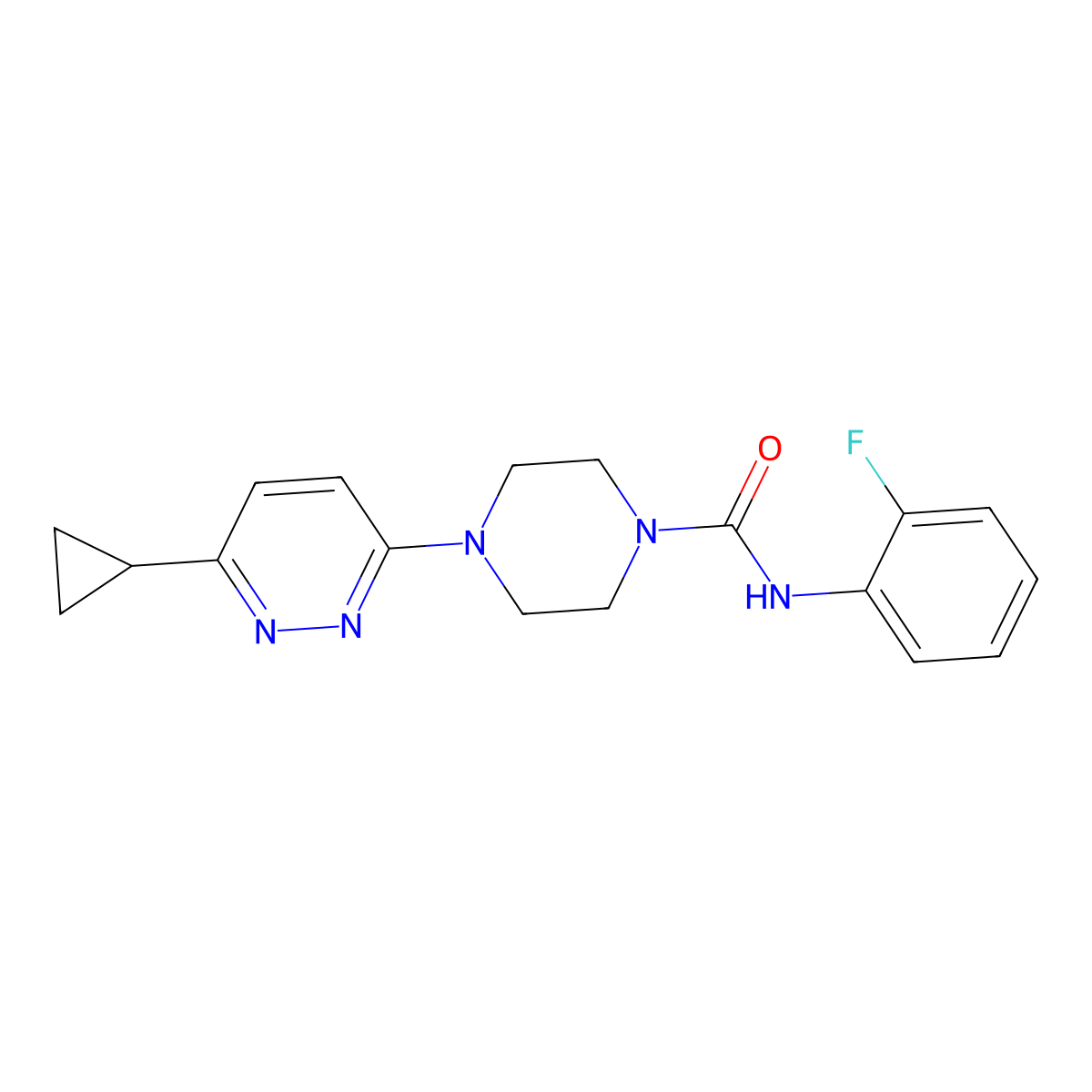 4-(6-cyclopropylpyridazin-3-yl)-N-(2-fluorophenyl)piperazine-1-carboxamide molecular structure, CAS 2034234-21-2