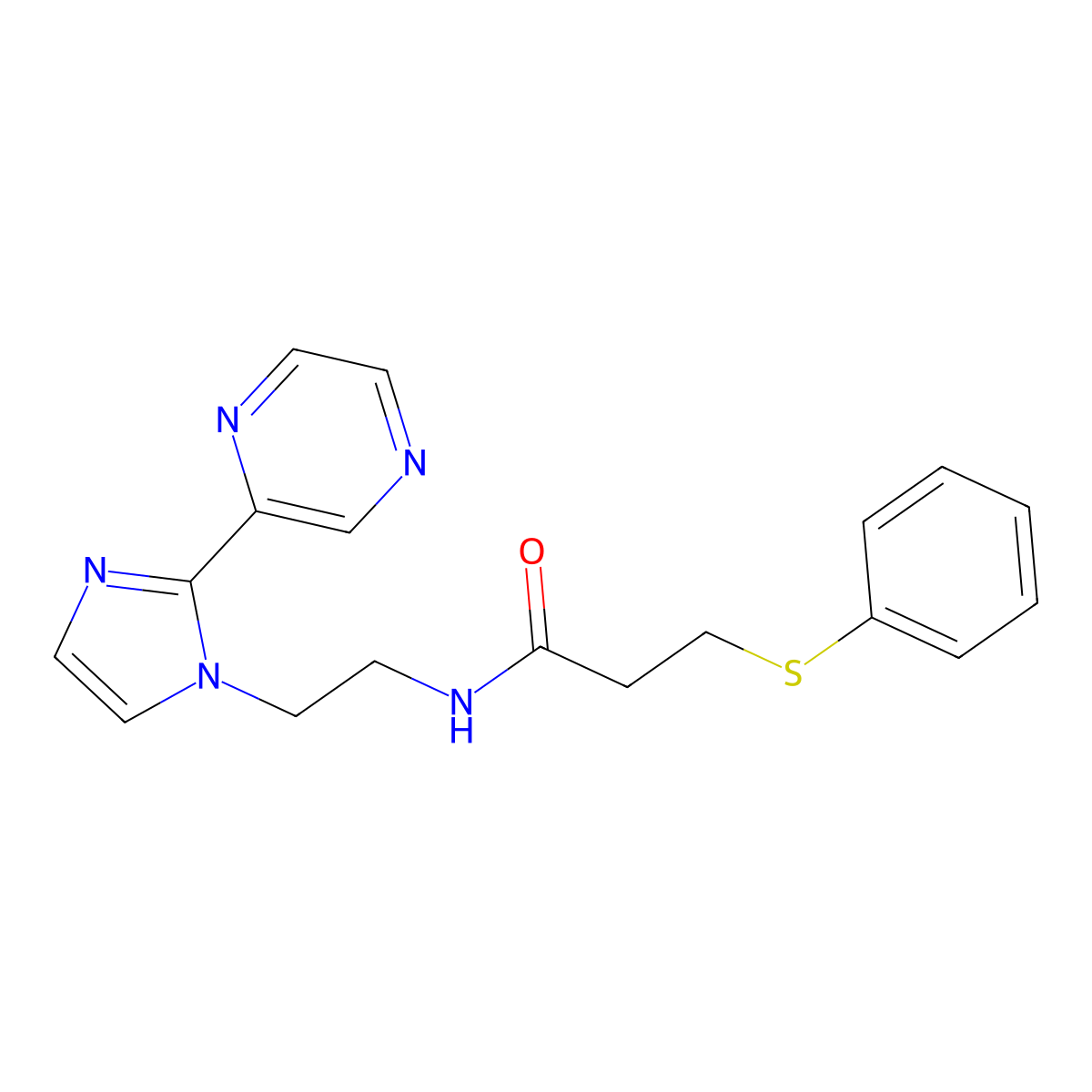 3-(phenylthio)-N-(2-(2-(pyrazin-2-yl)-1H-imidazol-1-yl)ethyl)propanamide molecular structure, CAS 2034234-30-3
