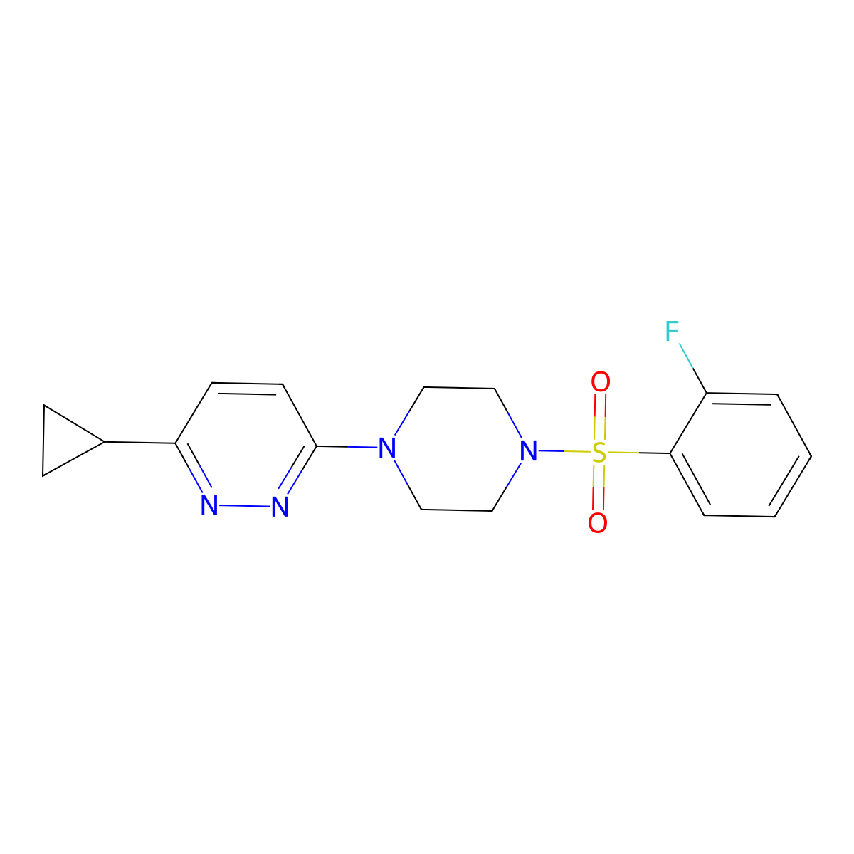 3-Cyclopropyl-6-(4-((2-fluorophenyl)sulfonyl)piperazin-1-yl)pyridazine molecular structure, CAS 2034234-31-4