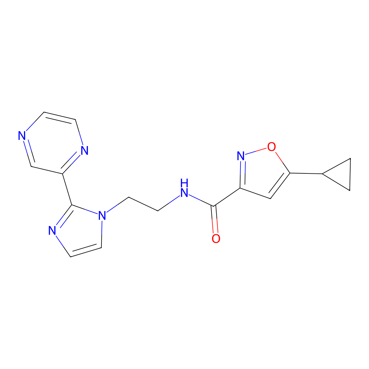 5-cyclopropyl-N-(2-(2-(pyrazin-2-yl)-1H-imidazol-1-yl)ethyl)isoxazole-3-carboxamide molecular structure, CAS 2034234-34-7