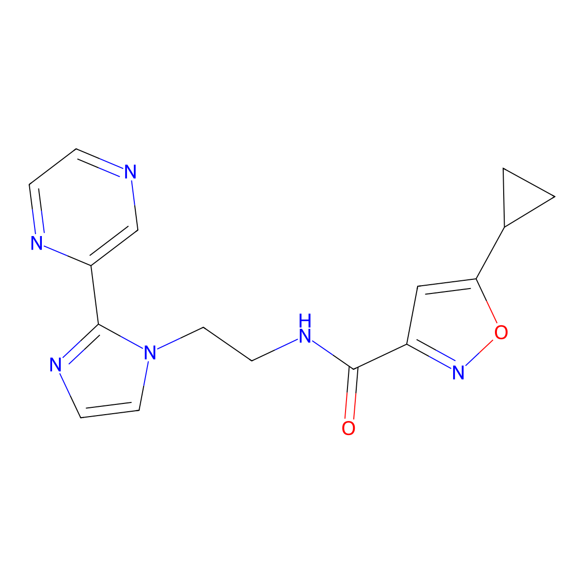 5-cyclopropyl-N-(2-(2-(pyrazin-2-yl)-1H-imidazol-1-yl)ethyl)isoxazole-3-carboxamide molecular structure, CAS 2034234-34-7