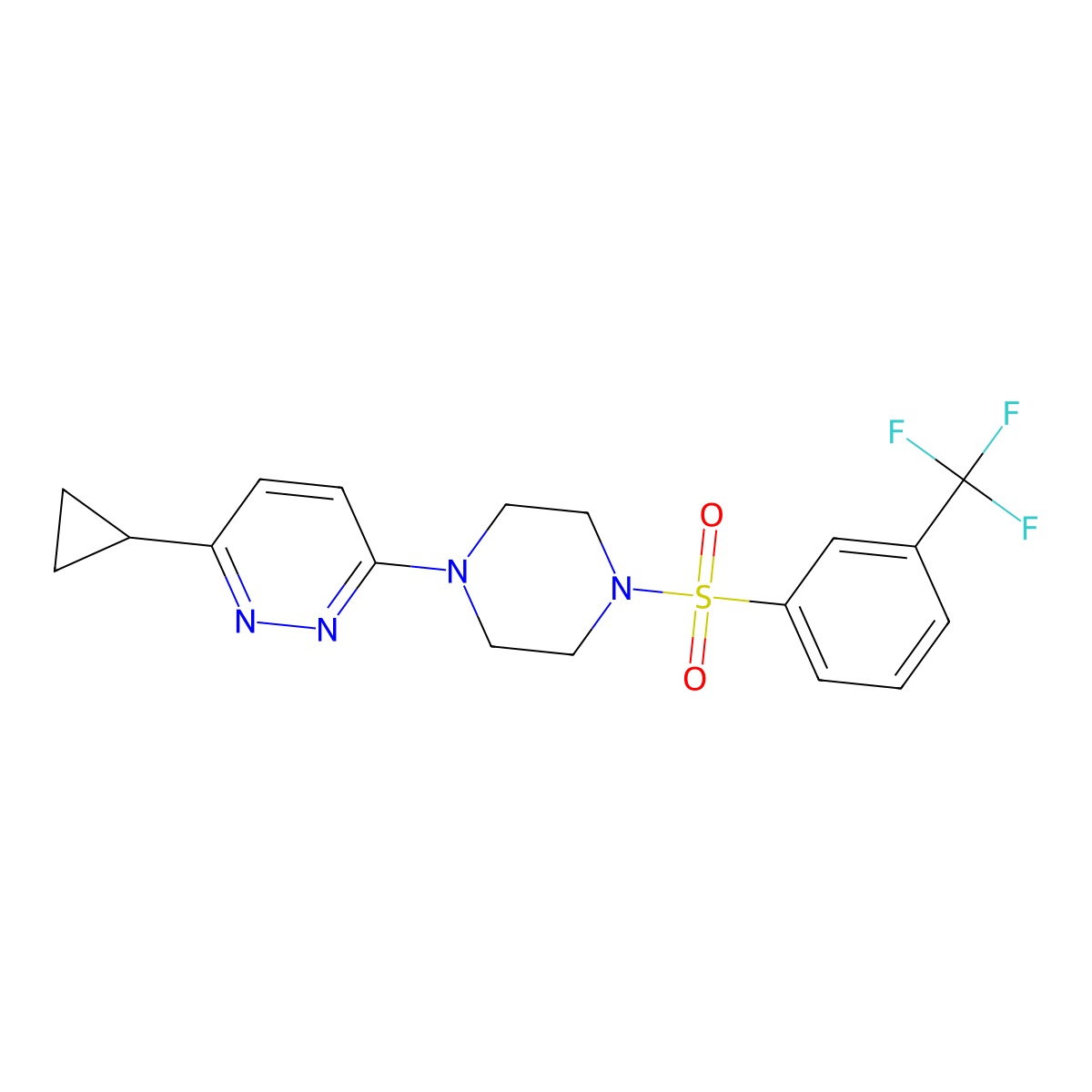 3-Cyclopropyl-6-(4-((3-(trifluoromethyl)phenyl)sulfonyl)piperazin-1-yl)pyridazine molecular structure, CAS 2034234-35-8