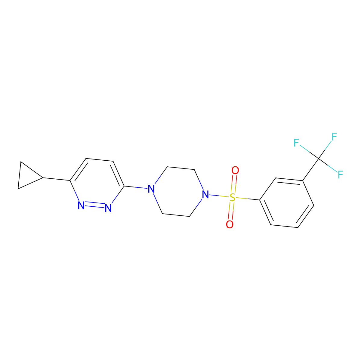 3-Cyclopropyl-6-(4-((3-(trifluoromethyl)phenyl)sulfonyl)piperazin-1-yl)pyridazine molecular structure, CAS 2034234-35-8