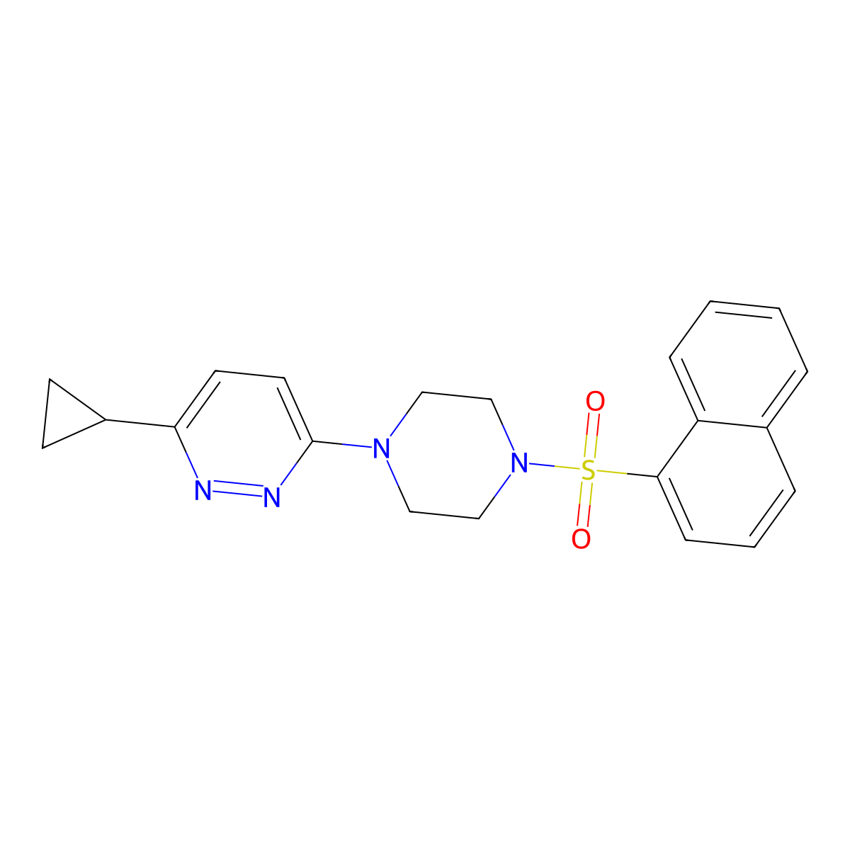 3-Cyclopropyl-6-(4-(naphthalen-1-ylsulfonyl)piperazin-1-yl)pyridazine molecular structure, CAS 2034234-36-9