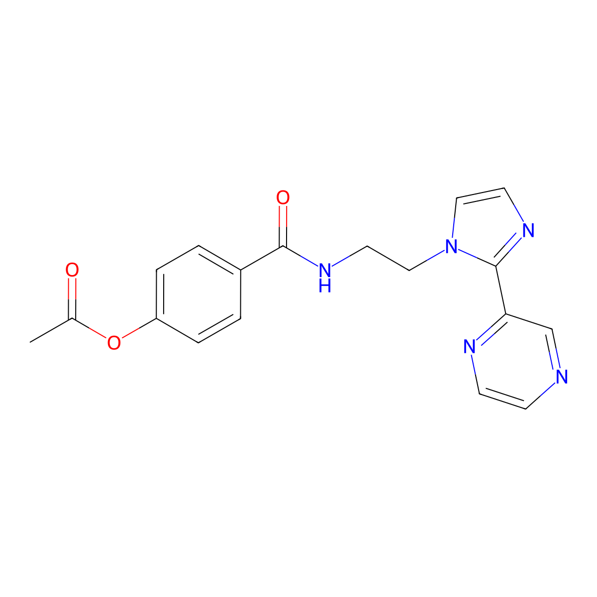 4-((2-(2-(pyrazin-2-yl)-1H-imidazol-1-yl)ethyl)carbamoyl)phenyl acetate molecular structure, CAS 2034234-38-1