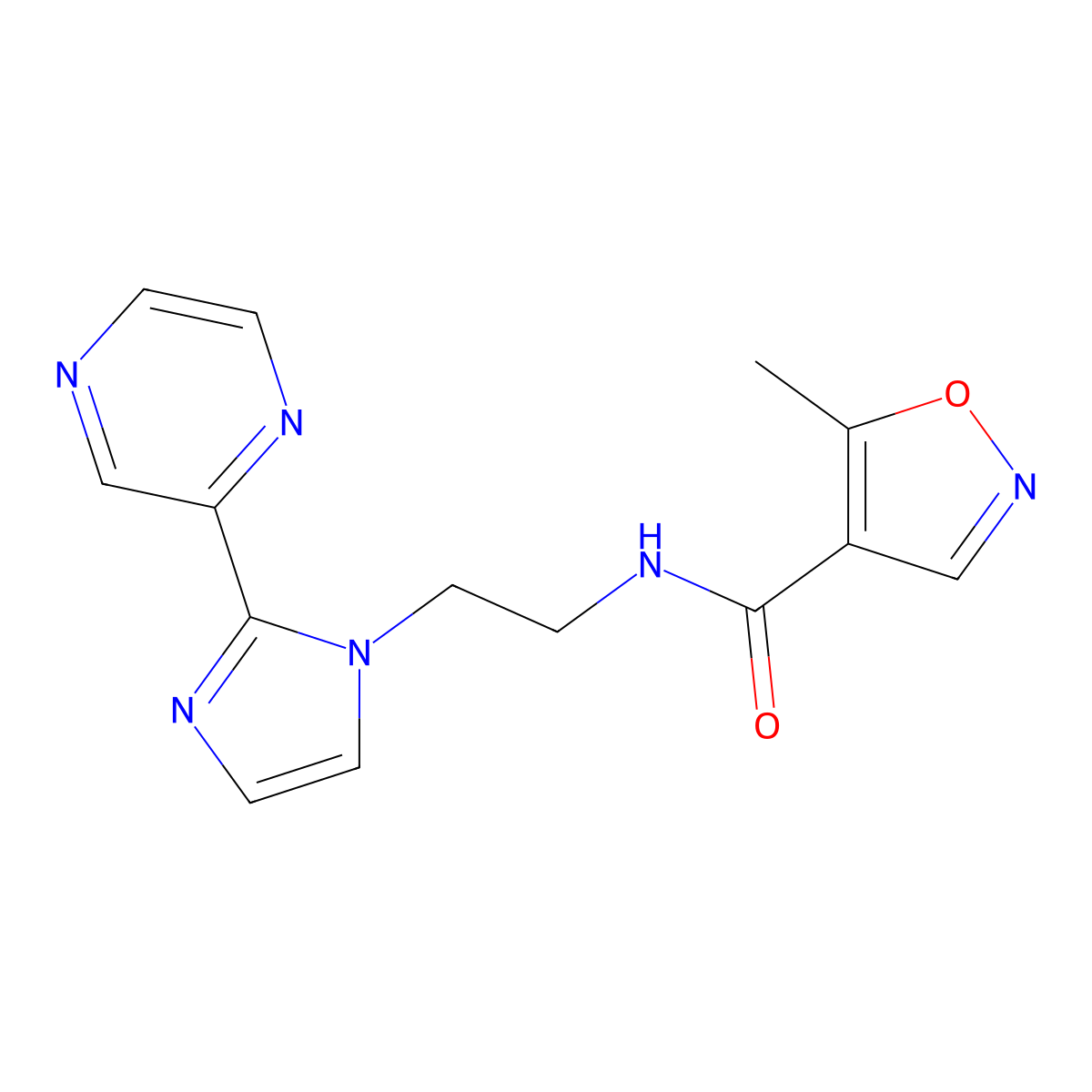 5-methyl-N-(2-(2-(pyrazin-2-yl)-1H-imidazol-1-yl)ethyl)isoxazole-4-carboxamide molecular structure, CAS 2034234-39-2