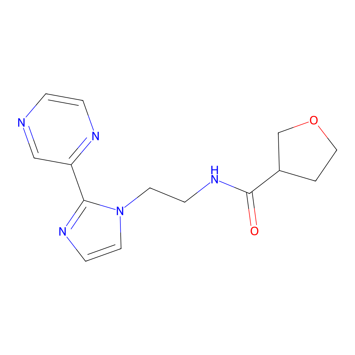 N-(2-(2-(pyrazin-2-yl)-1H-imidazol-1-yl)ethyl)tetrahydrofuran-3-carboxamide molecular structure, CAS 2034234-41-6