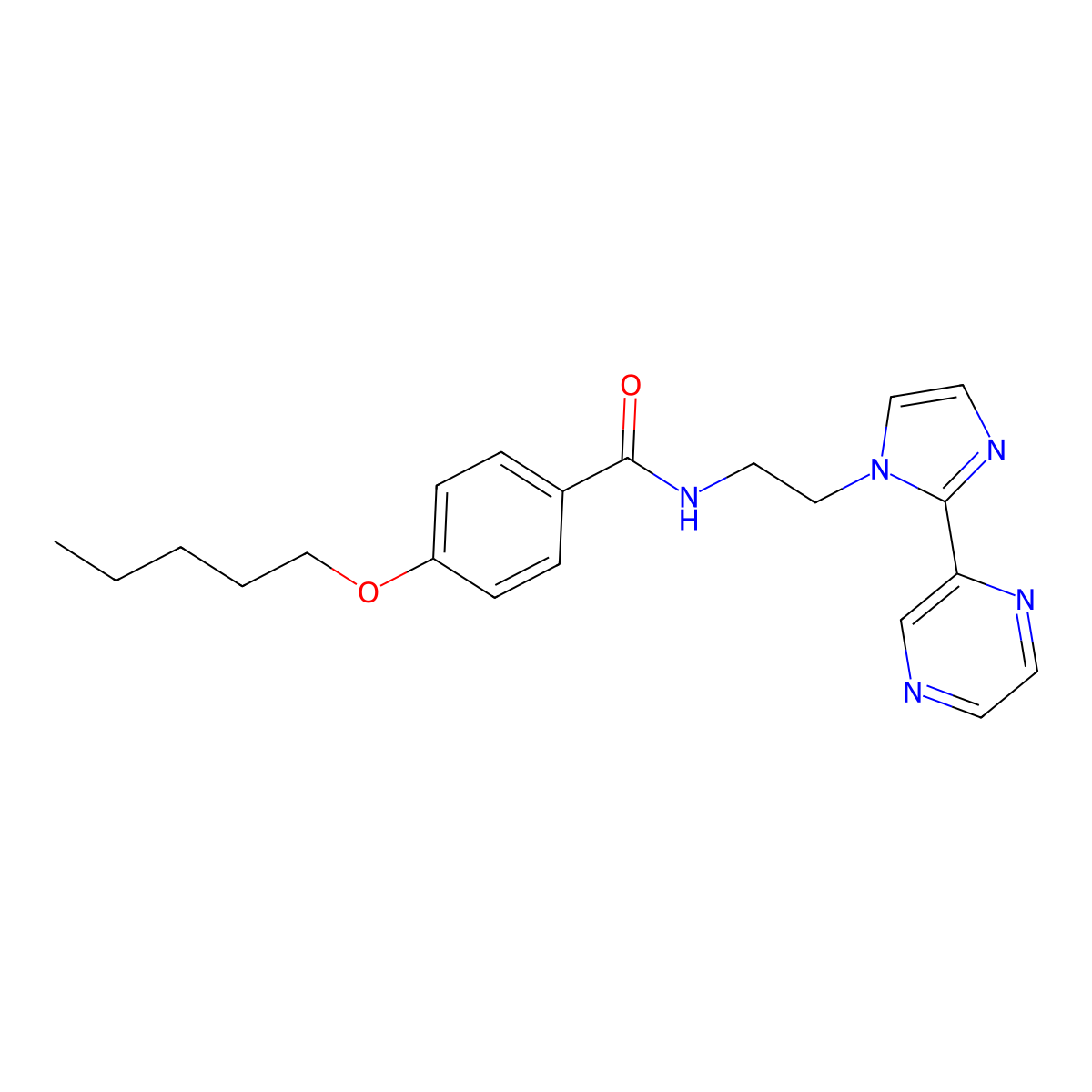 4-(pentyloxy)-N-(2-(2-(pyrazin-2-yl)-1H-imidazol-1-yl)ethyl)benzamide molecular structure, CAS 2034234-45-0