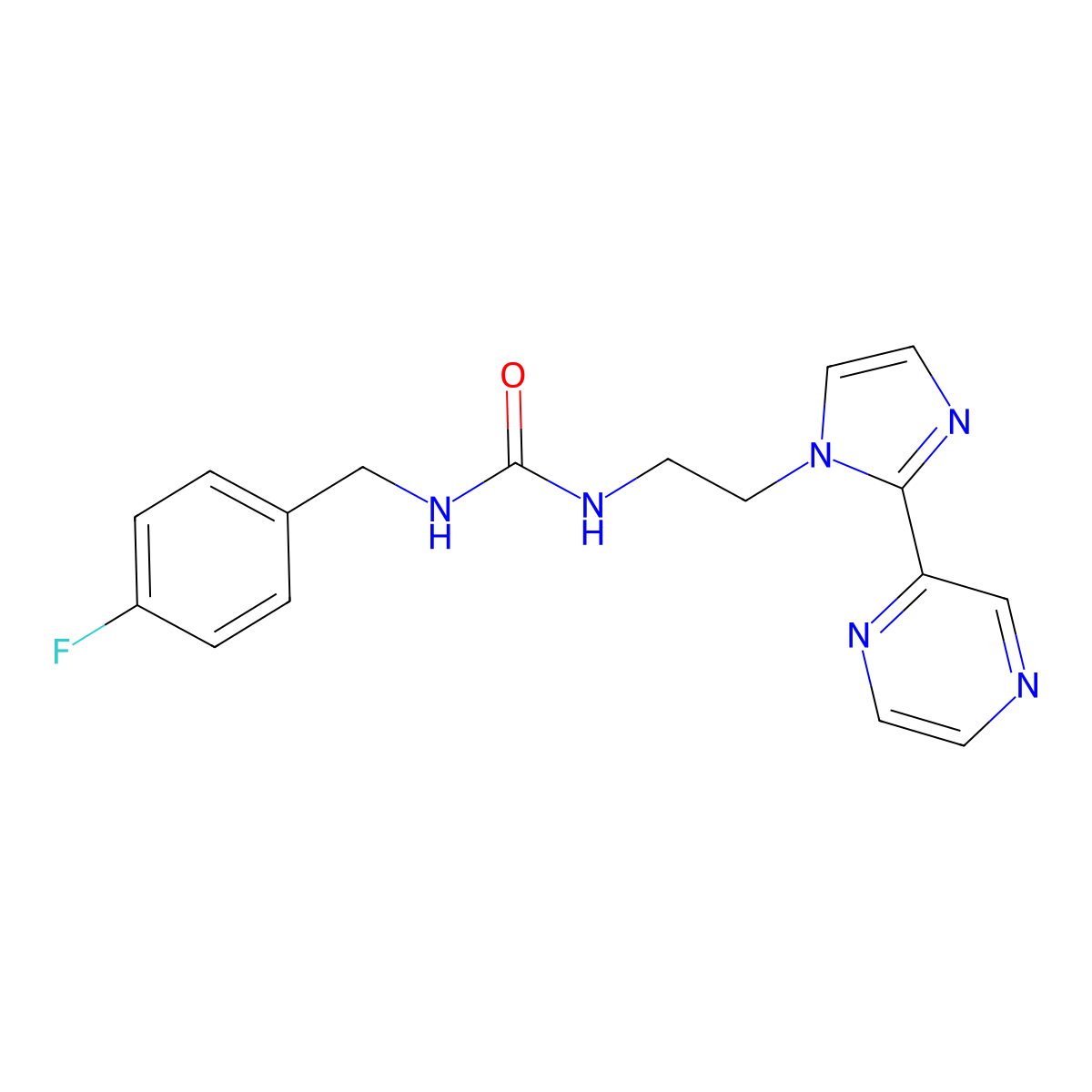 1-(4-fluorobenzyl)-3-(2-(2-(pyrazin-2-yl)-1H-imidazol-1-yl)ethyl)urea molecular structure, CAS 2034234-48-3